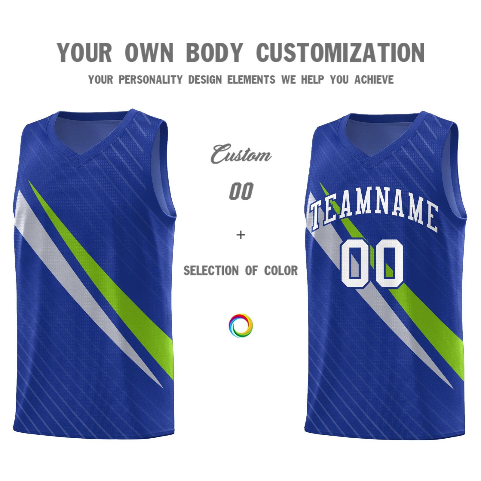 Custom Royal Diagonal Pinstripe Pattern Color Block Sports Uniform Basketball Jersey