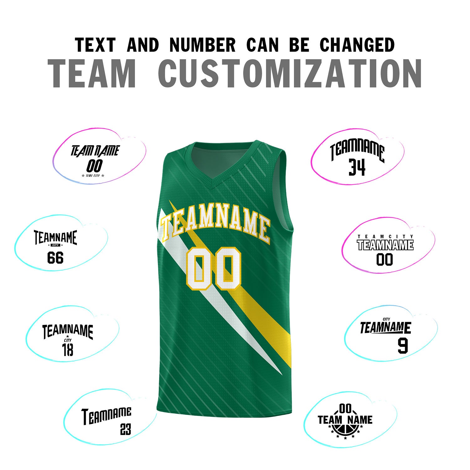 Custom Kelly Green Diagonal Pinstripe Pattern Color Block Sports Uniform Basketball Jersey