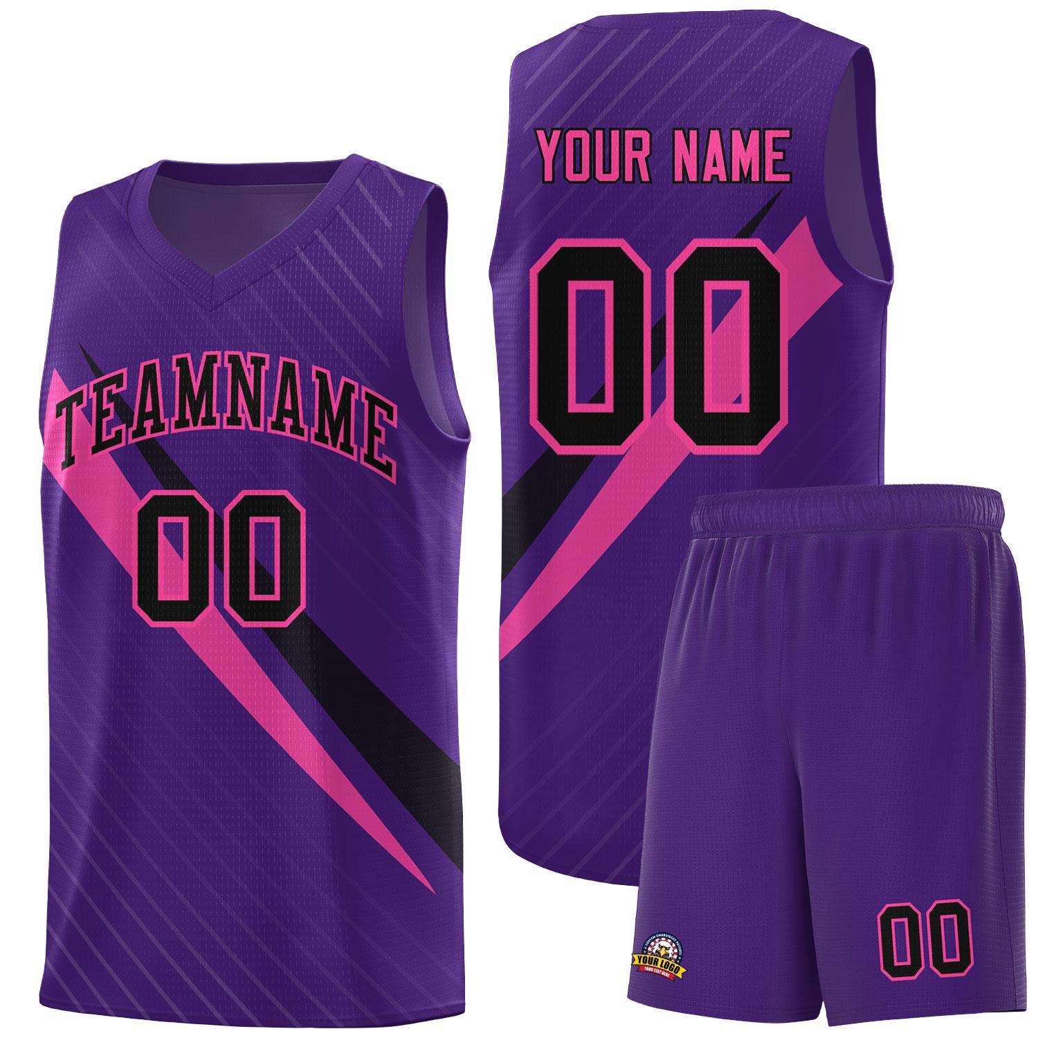 Custom Purple Diagonal Pinstripe Pattern Color Block Sports Uniform Basketball Jersey