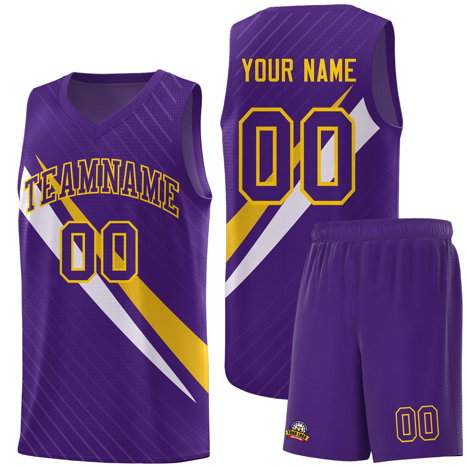 Custom Purple Diagonal Pinstripe Pattern Color Block Sports Uniform Basketball Jersey
