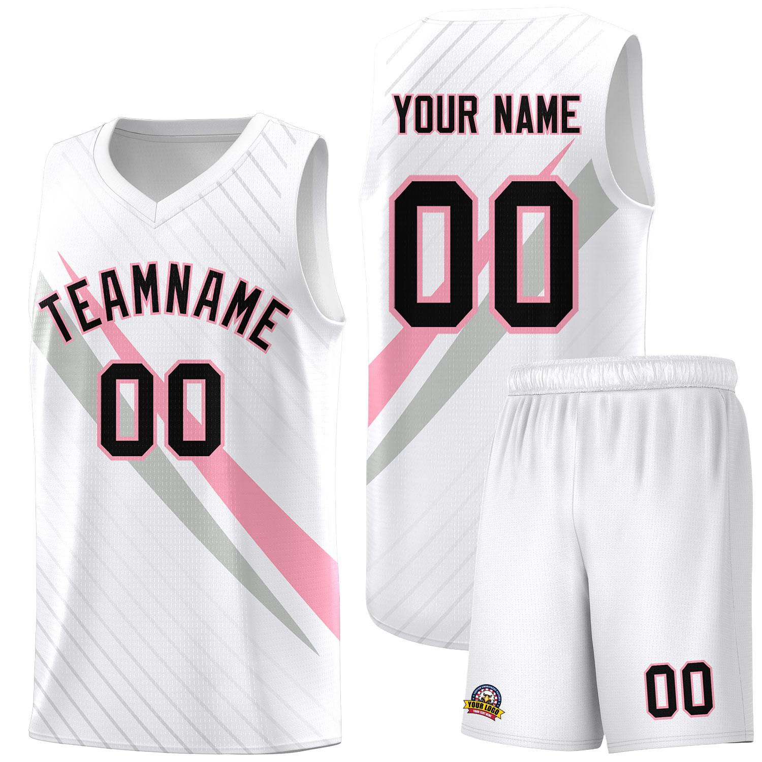Custom White Diagonal Pinstripe Pattern Color Block Sports Uniform Basketball Jersey