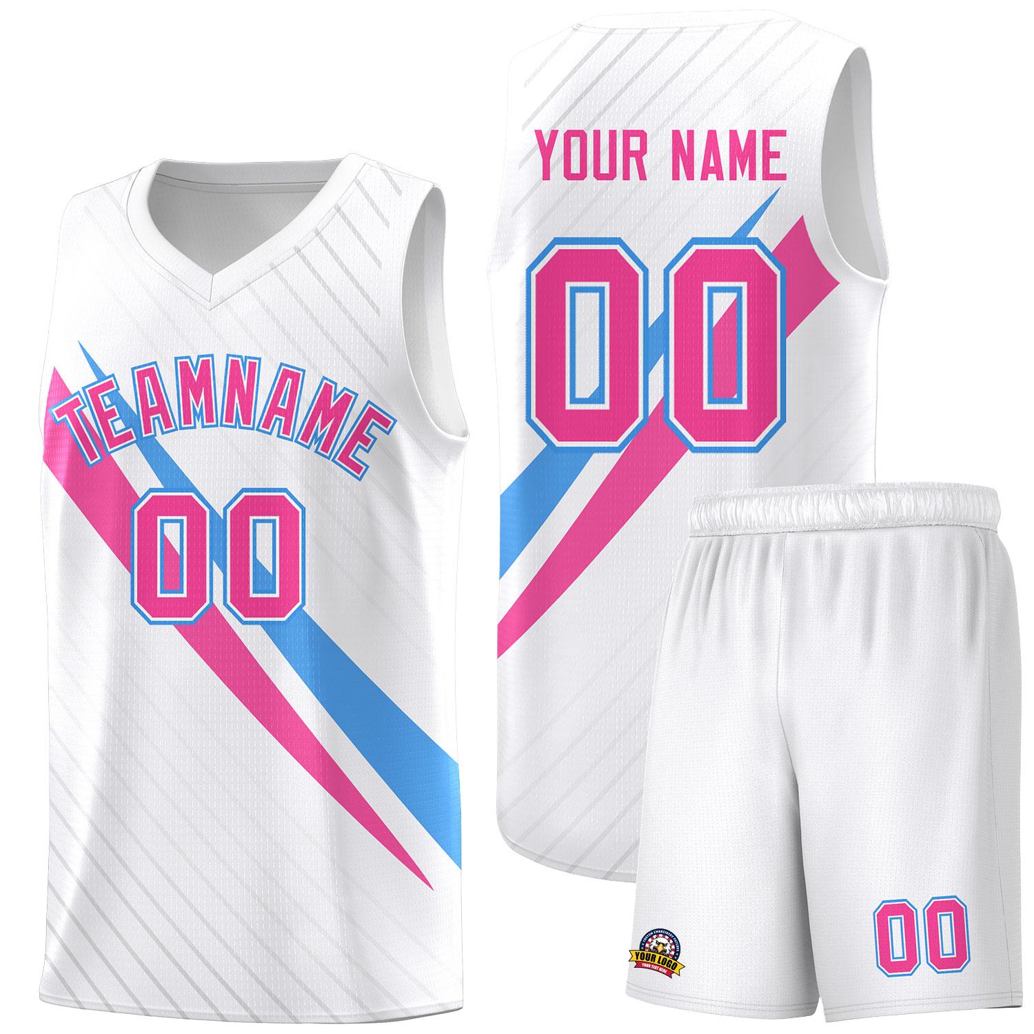Custom White Diagonal Pinstripe Pattern Color Block Sports Uniform Basketball Jersey