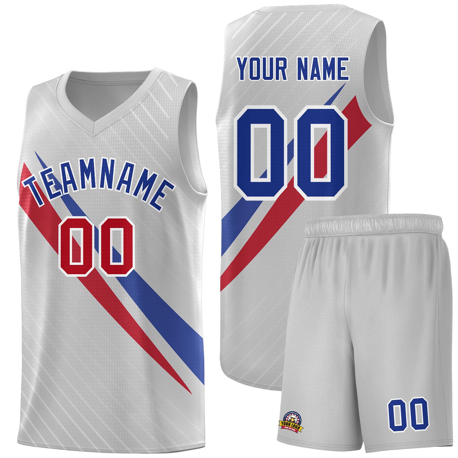 Custom Gray Diagonal Pinstripe Pattern Color Block Sports Uniform Basketball Jersey