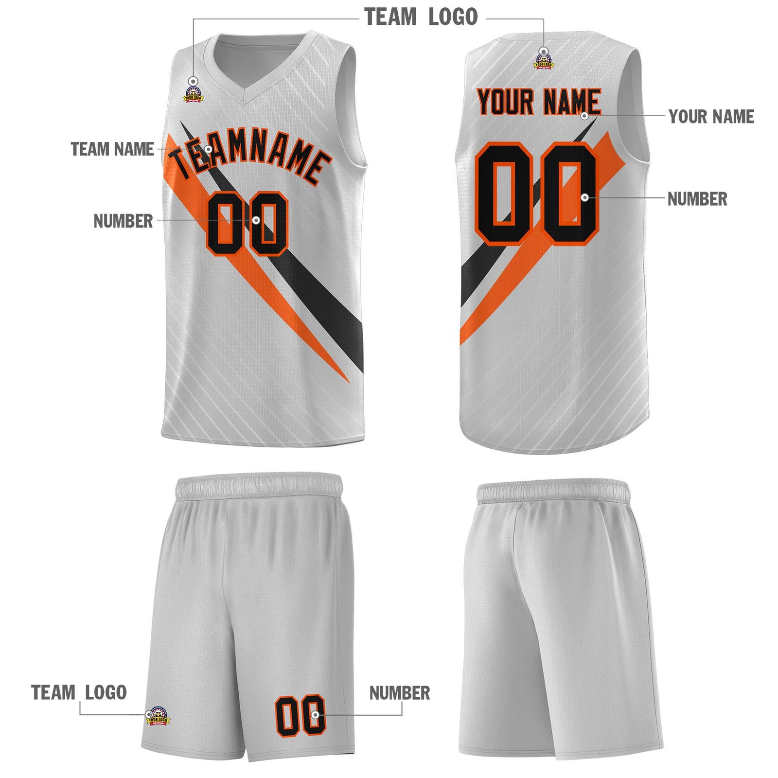 Custom Gray Diagonal Pinstripe Pattern Color Block Sports Uniform Basketball Jersey