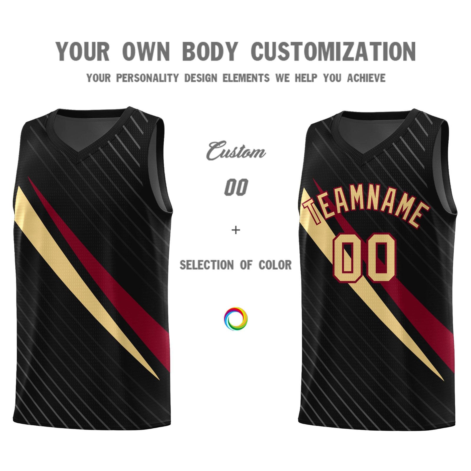 Custom Black Diagonal Pinstripe Pattern Color Block Sports Uniform Basketball Jersey