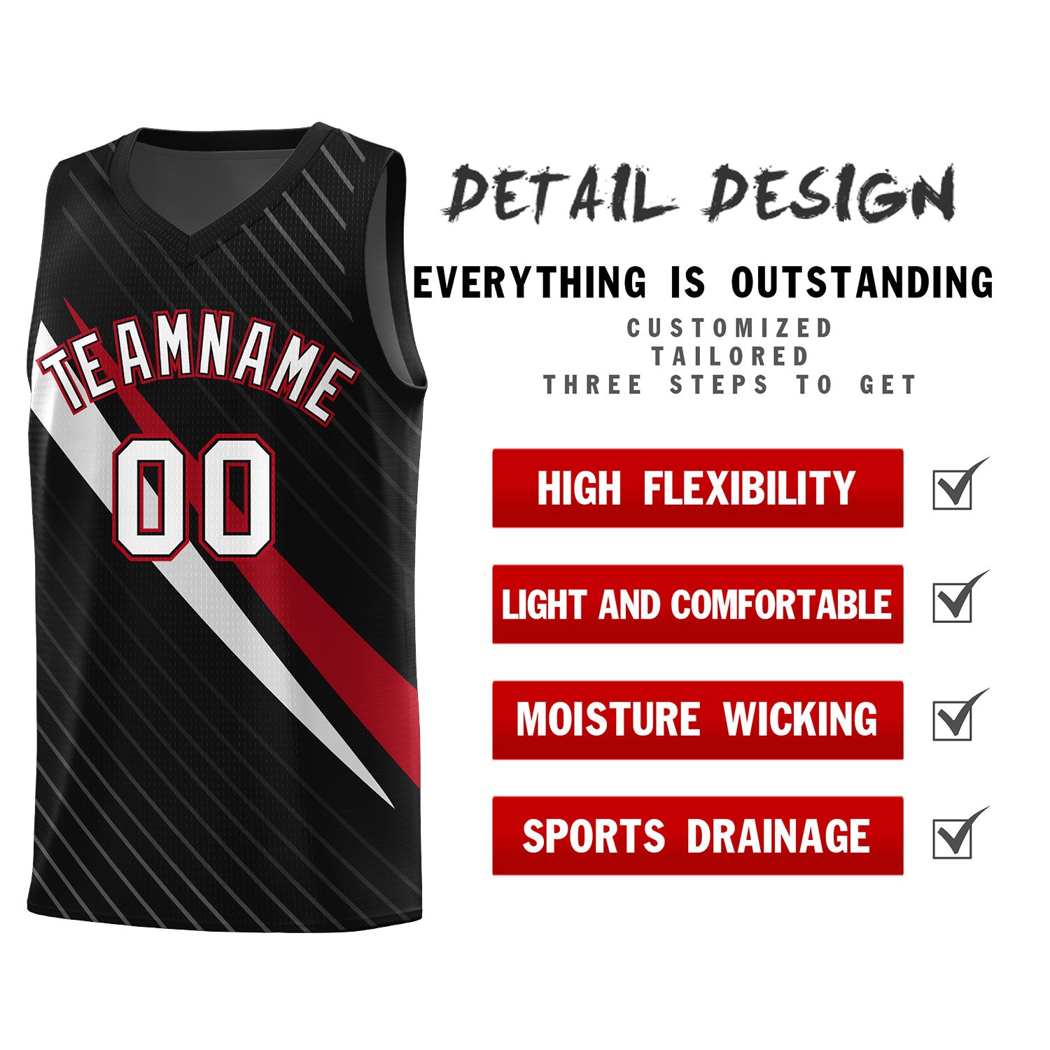 Custom Black Diagonal Pinstripe Pattern Color Block Sports Uniform Basketball Jersey