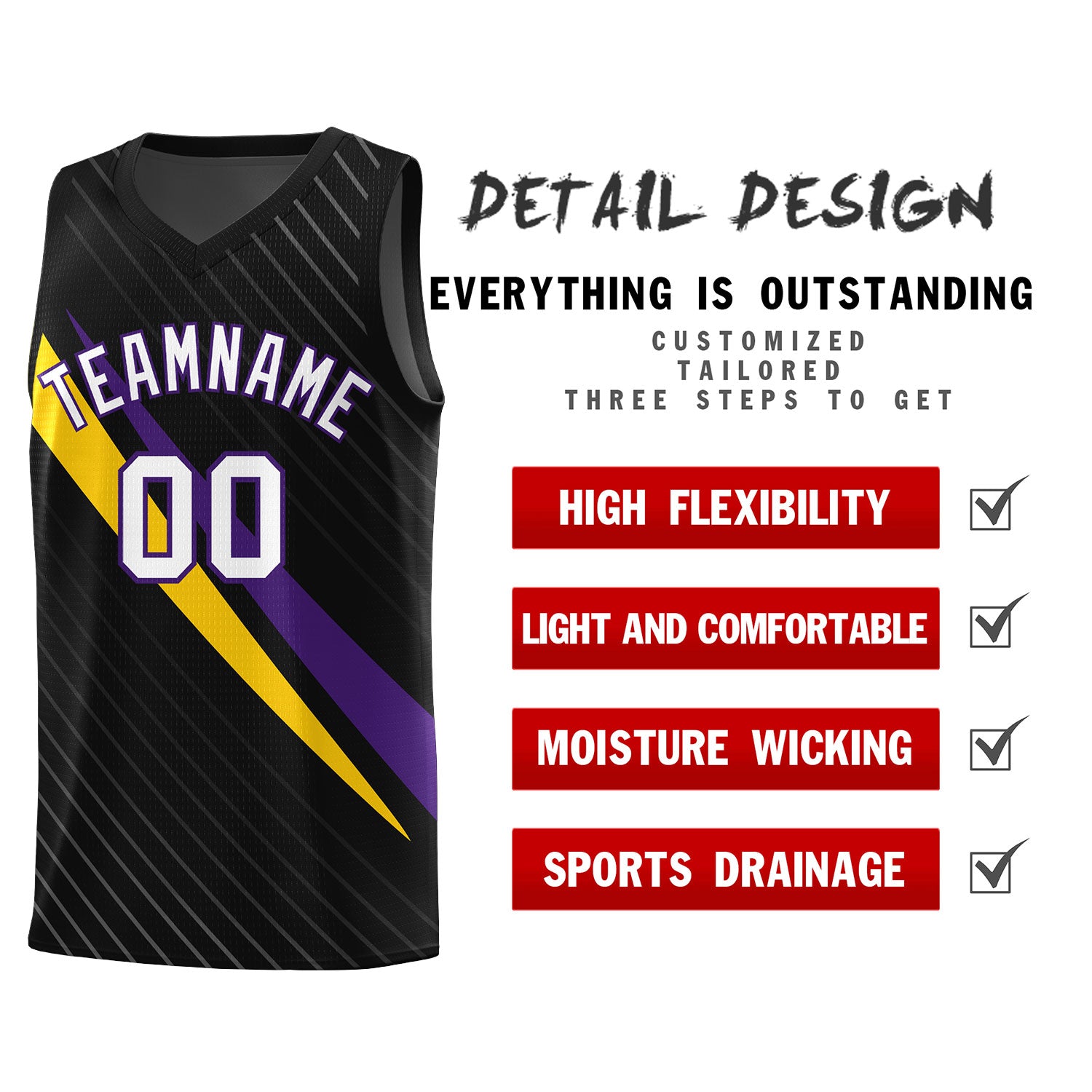Custom Black Diagonal Pinstripe Pattern Color Block Sports Uniform Basketball Jersey