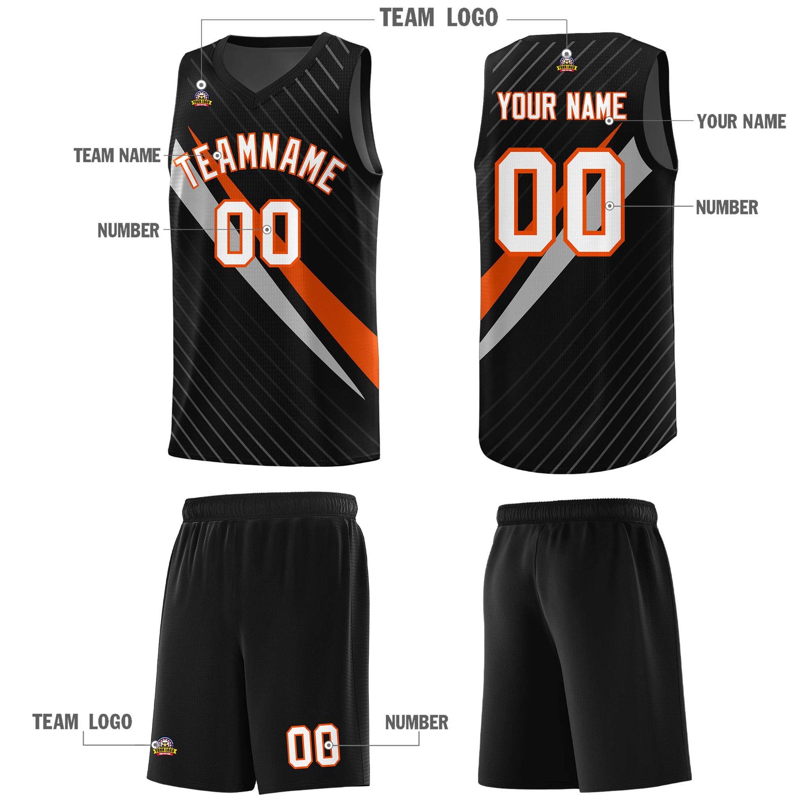 Custom Black Diagonal Pinstripe Pattern Color Block Sports Uniform Basketball Jersey