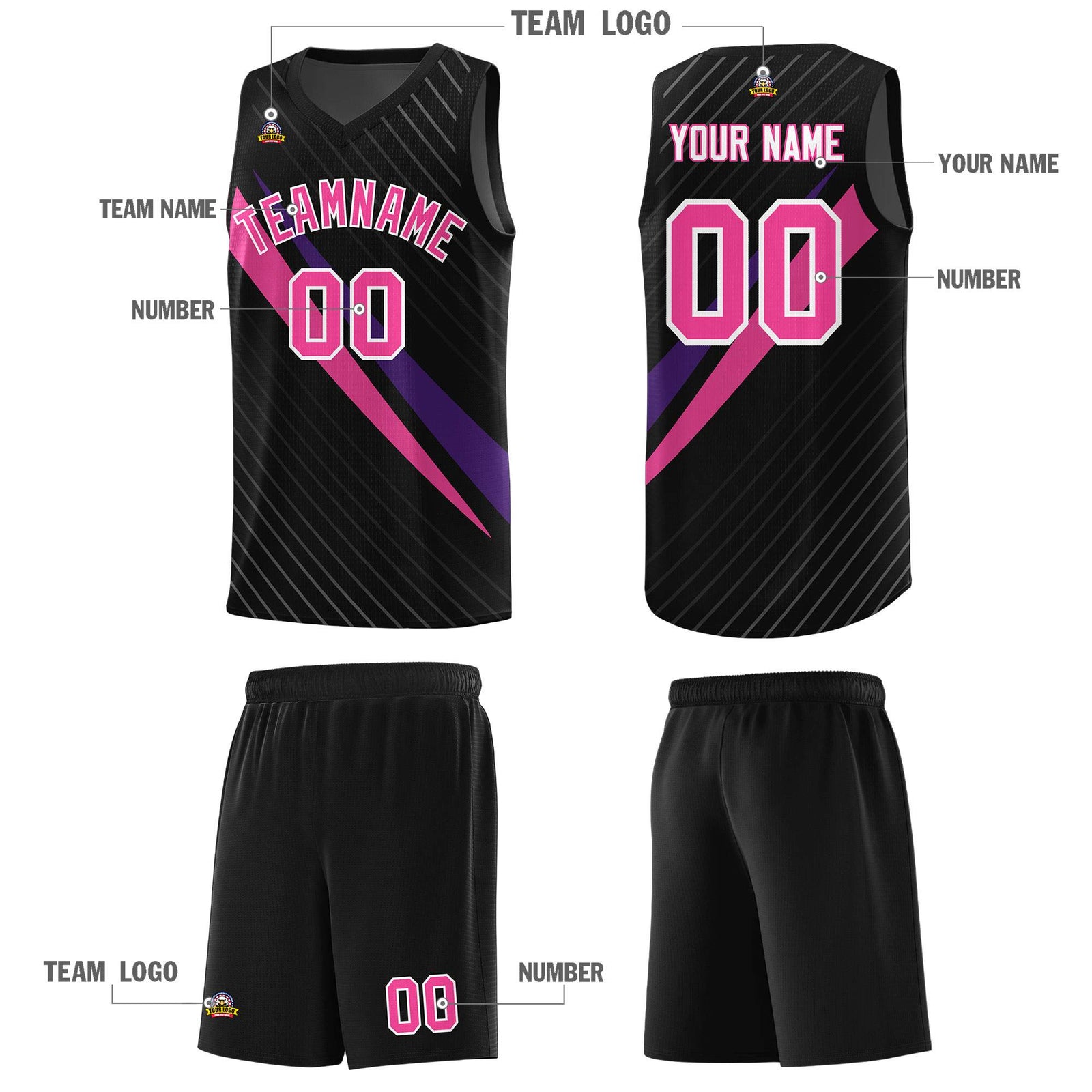 Custom Black Diagonal Pinstripe Pattern Color Block Sports Uniform Basketball Jersey