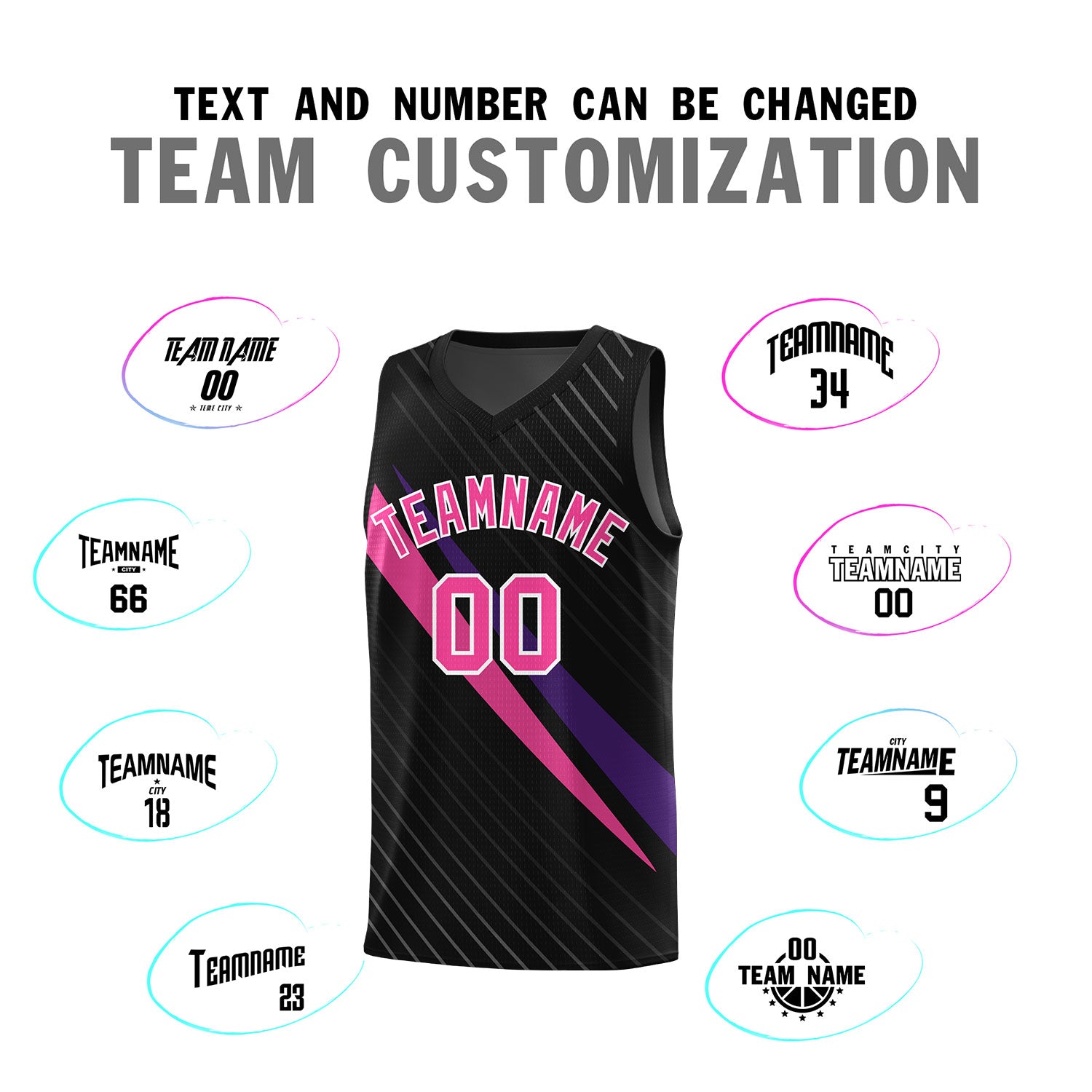 Custom Black Diagonal Pinstripe Pattern Color Block Sports Uniform Basketball Jersey