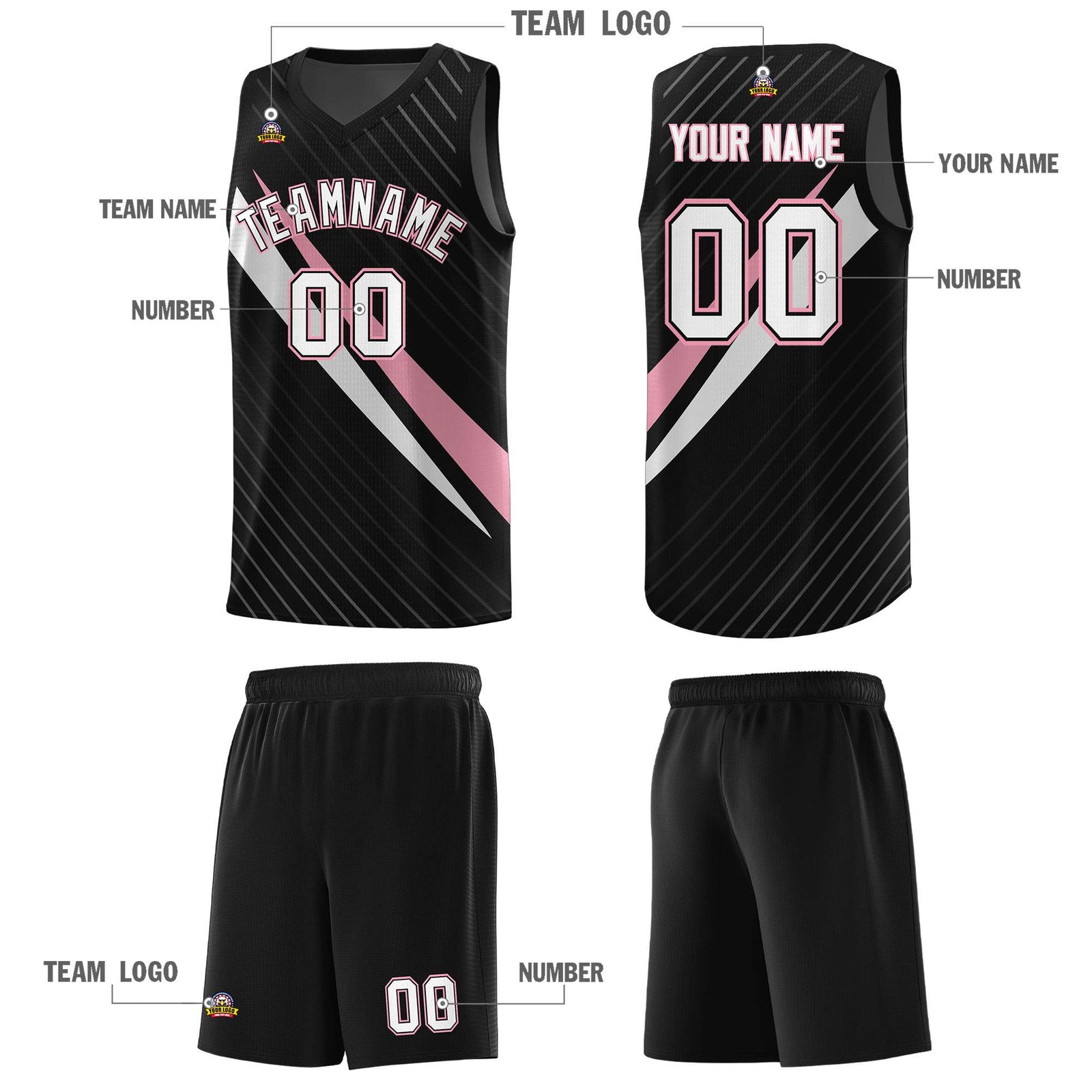 Custom Black Diagonal Pinstripe Pattern Color Block Sports Uniform Basketball Jersey