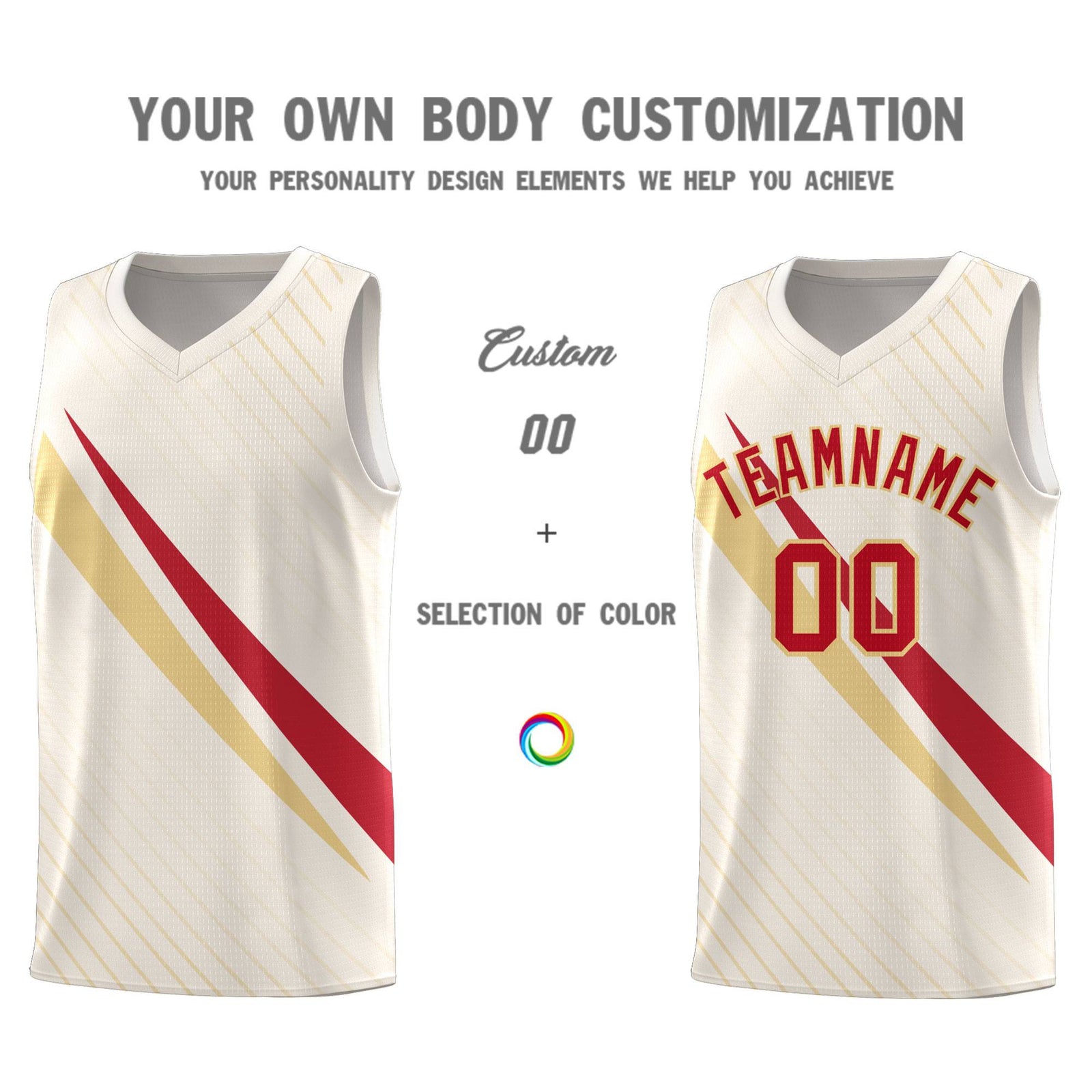Custom Cream Diagonal Pinstripe Pattern Color Block Sports Uniform Basketball Jersey