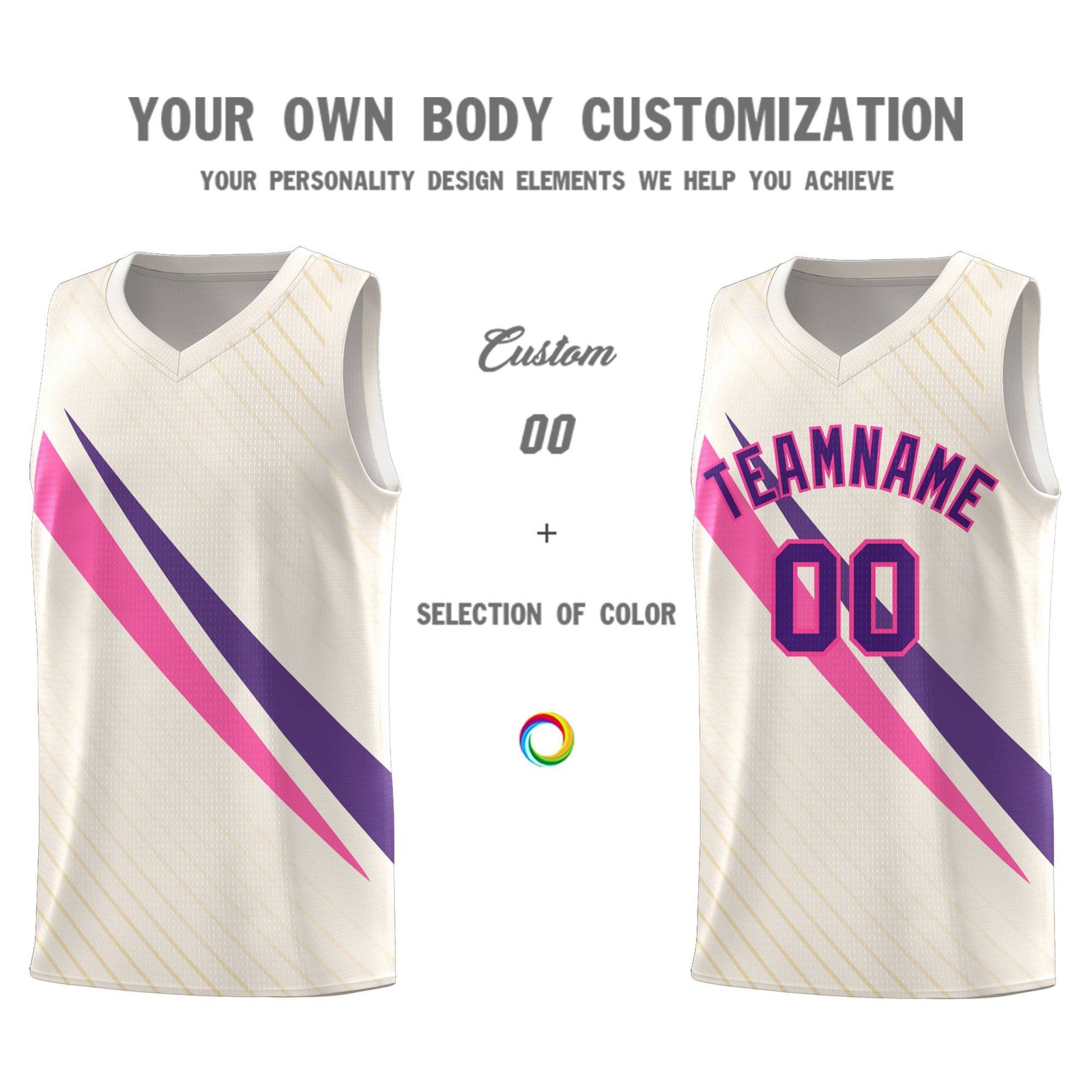 Custom Cream Diagonal Pinstripe Pattern Color Block Sports Uniform Basketball Jersey