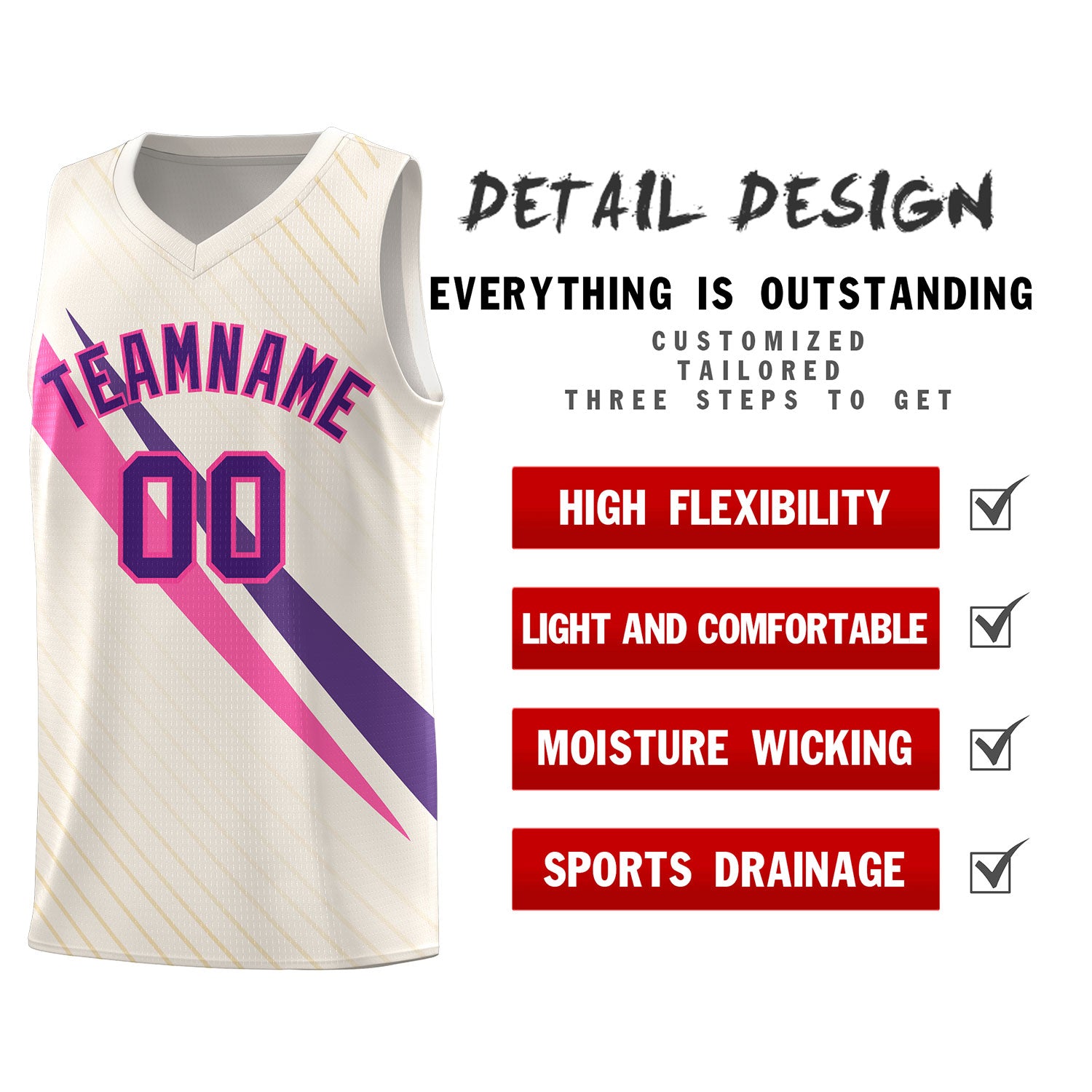Custom Cream Diagonal Pinstripe Pattern Color Block Sports Uniform Basketball Jersey