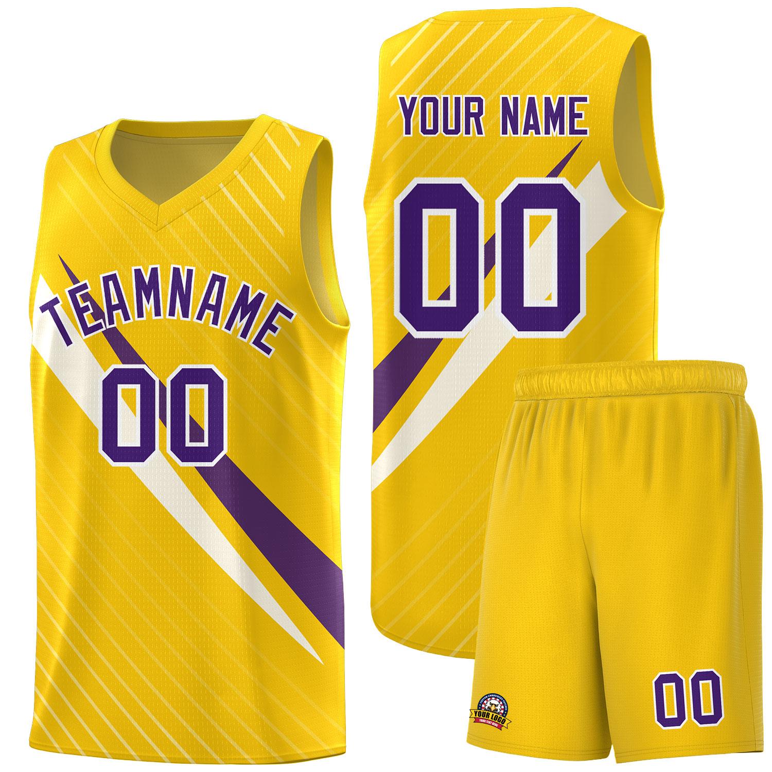 Custom Gold Diagonal Pinstripe Pattern Color Block Sports Uniform Basketball Jersey