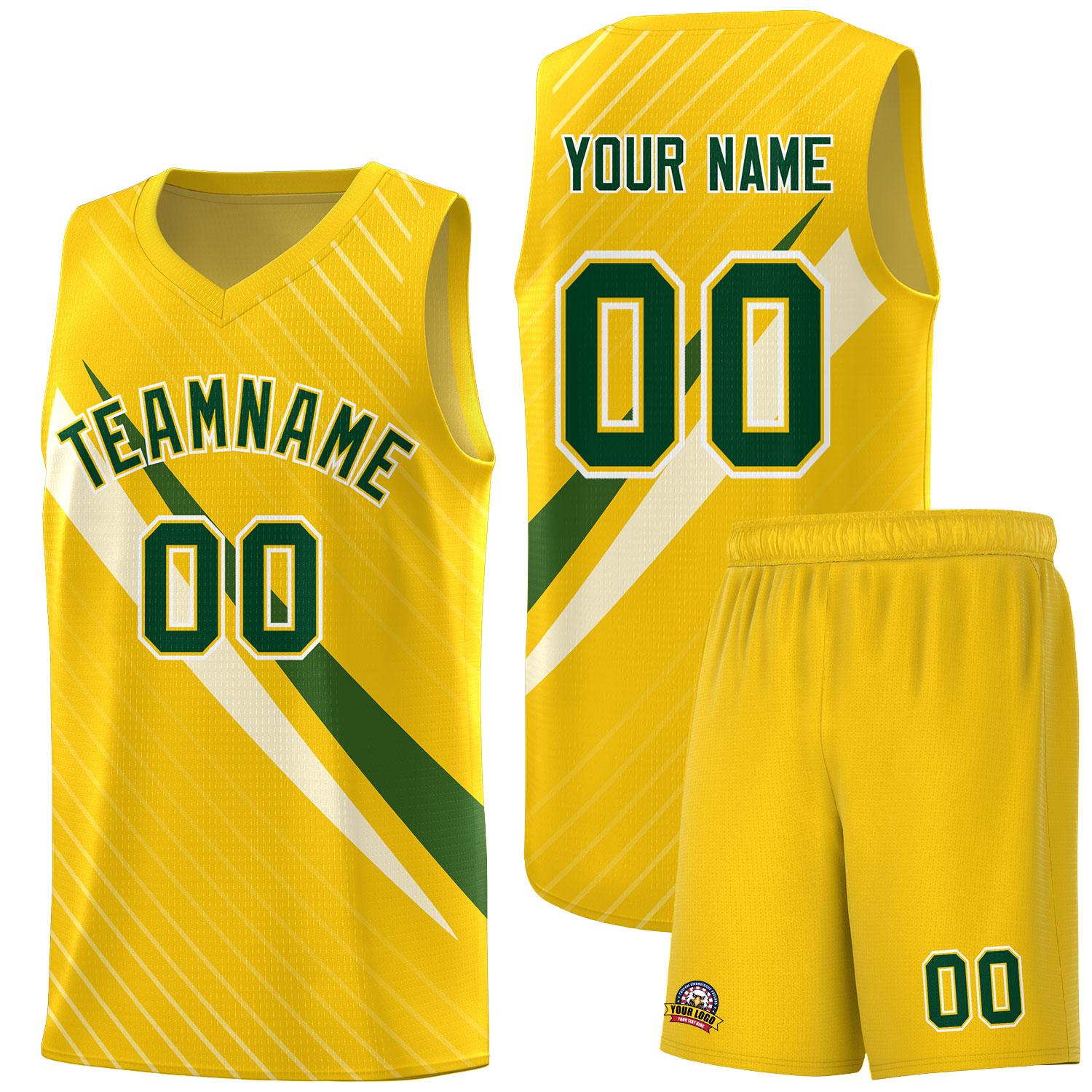 Custom Gold Diagonal Pinstripe Pattern Color Block Sports Uniform Basketball Jersey