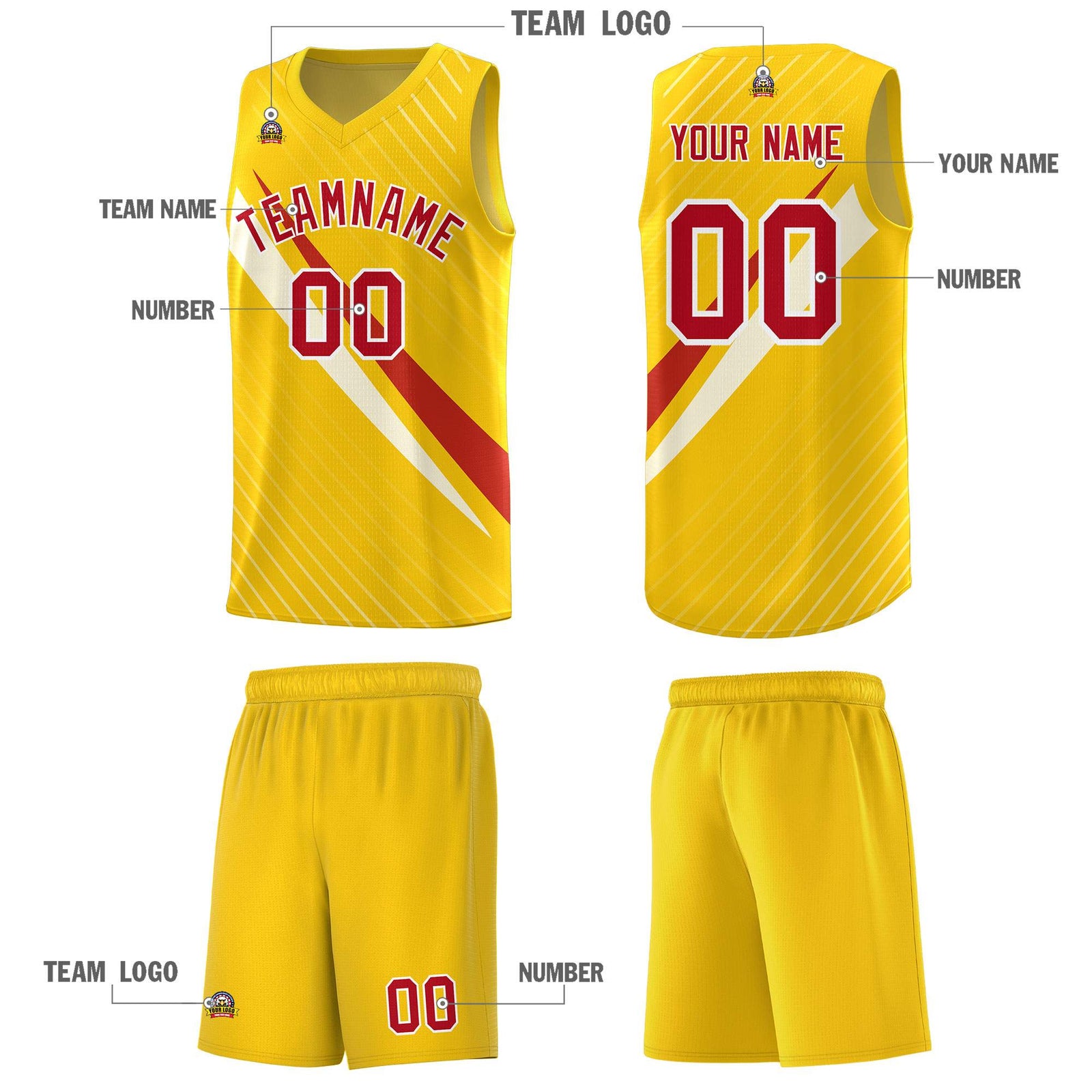 Custom Gold Diagonal Pinstripe Pattern Color Block Sports Uniform Basketball Jersey