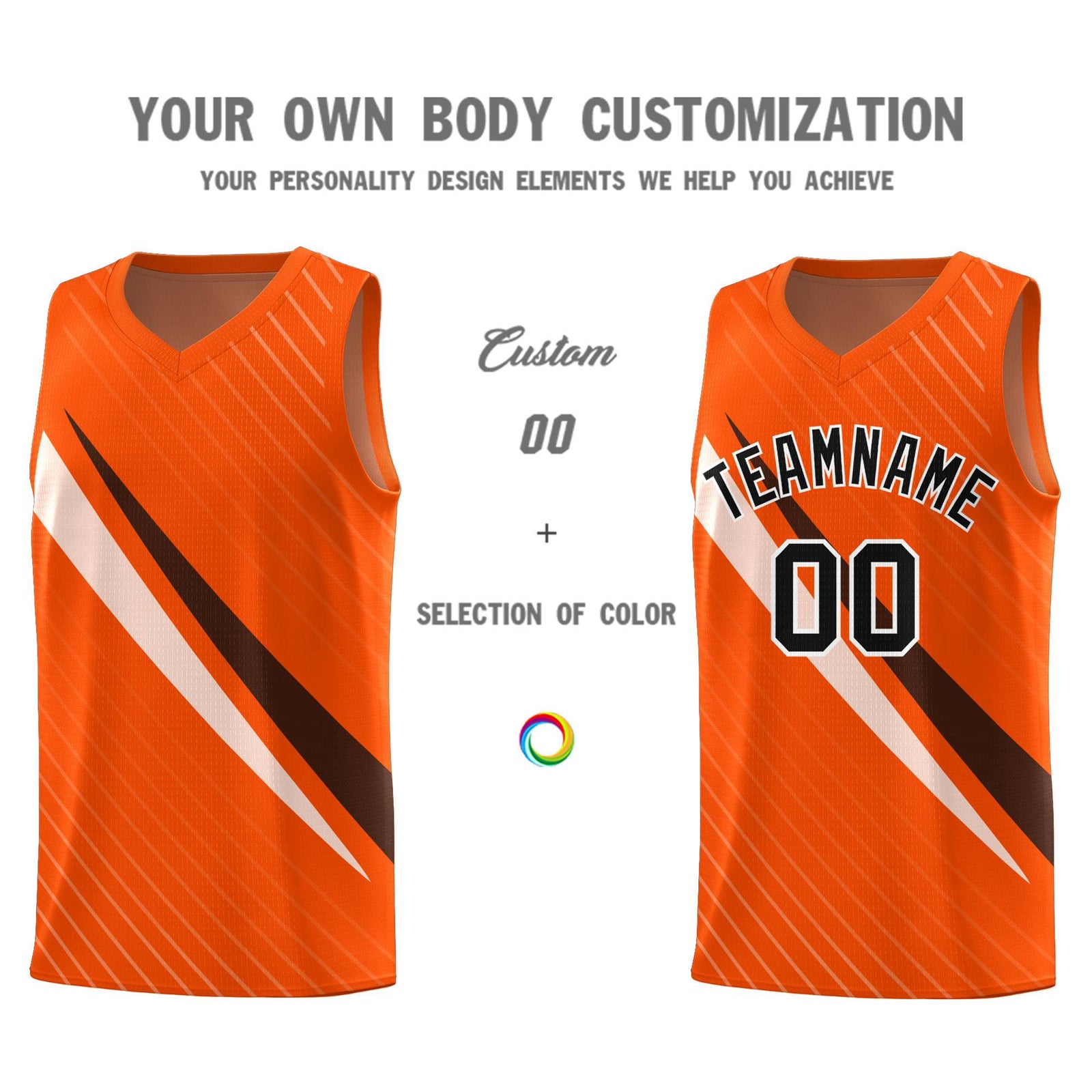 Custom Orange Diagonal Pinstripe Pattern Color Block Sports Uniform Basketball Jersey