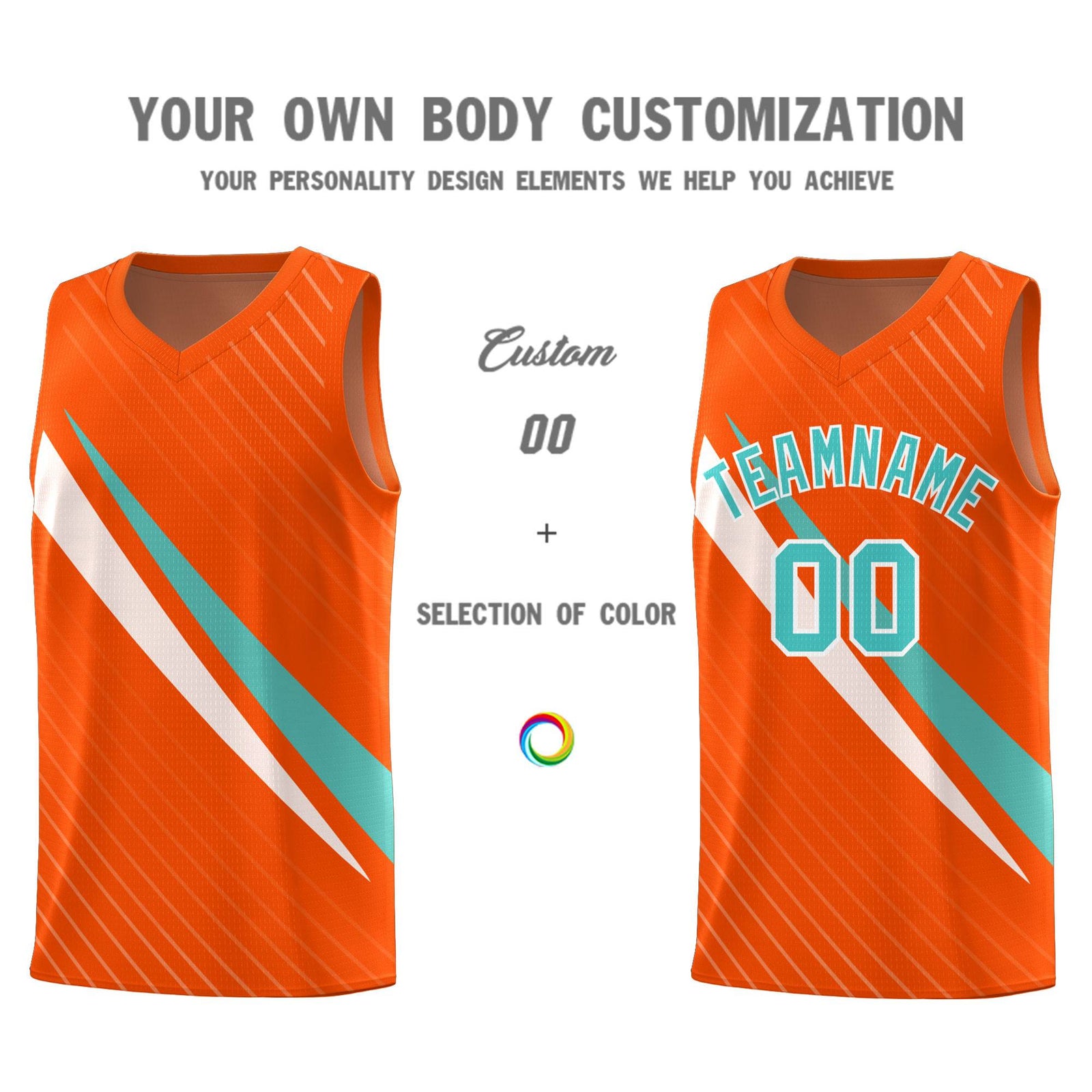 Custom Orange Diagonal Pinstripe Pattern Color Block Sports Uniform Basketball Jersey
