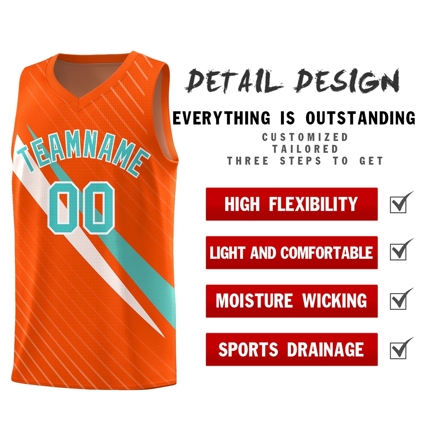 Custom Orange Diagonal Pinstripe Pattern Color Block Sports Uniform Basketball Jersey