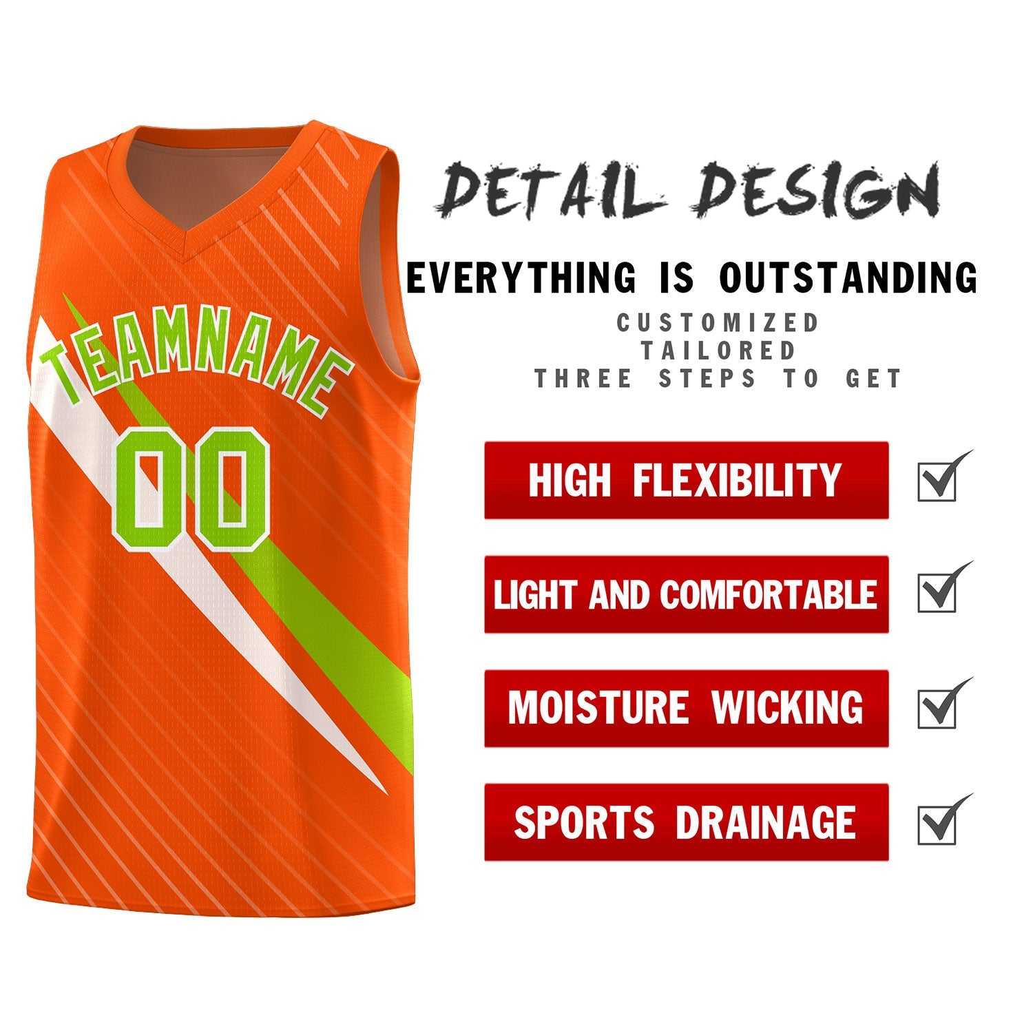 Custom Orange Diagonal Pinstripe Pattern Color Block Sports Uniform Basketball Jersey