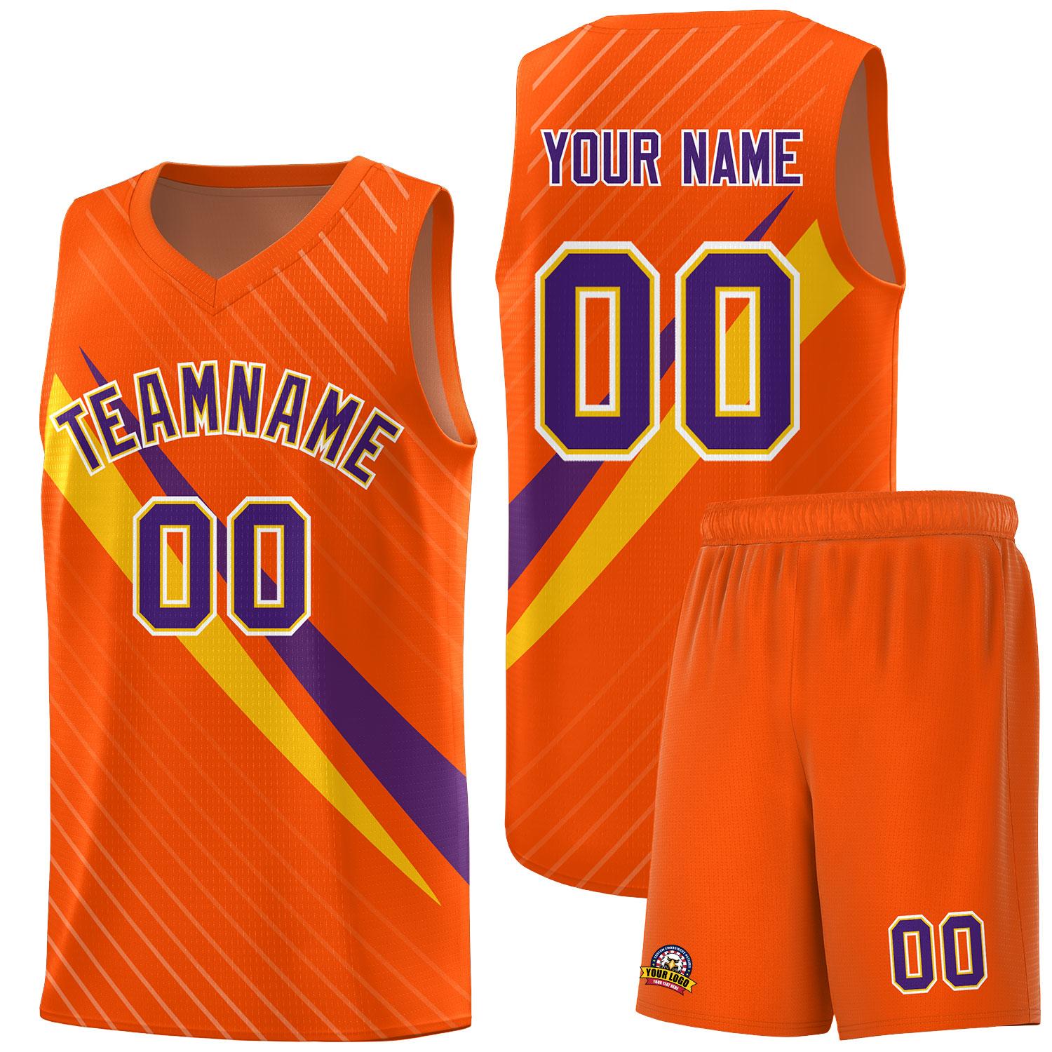 Custom Orange Diagonal Pinstripe Pattern Color Block Sports Uniform Basketball Jersey