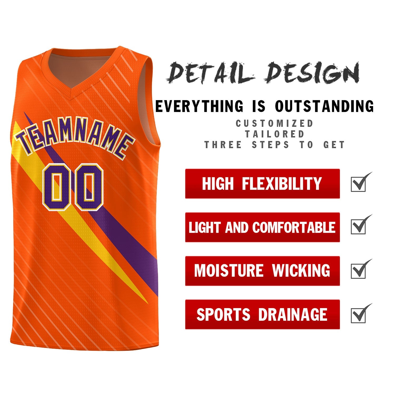 Custom Orange Diagonal Pinstripe Pattern Color Block Sports Uniform Basketball Jersey