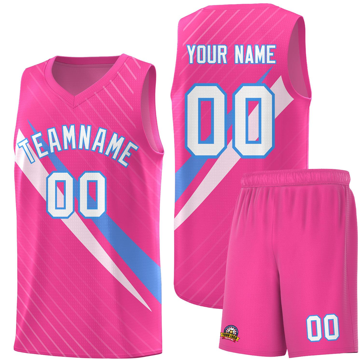 Custom Pink Diagonal Pinstripe Pattern Color Block Sports Uniform Basketball Jersey