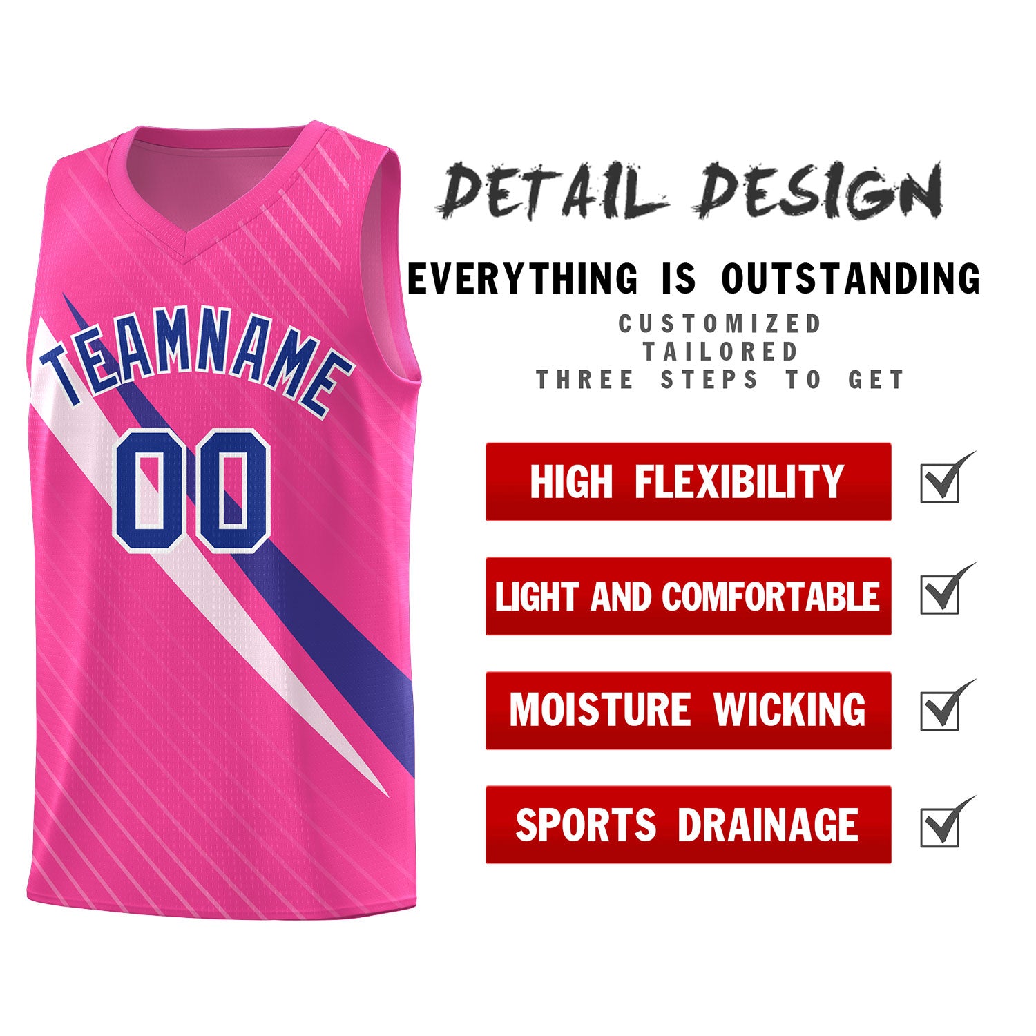 Custom Pink Diagonal Pinstripe Pattern Color Block Sports Uniform Basketball Jersey