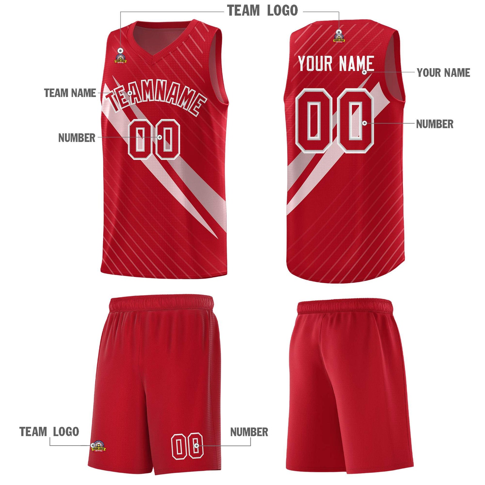 Custom Red Diagonal Pinstripe Pattern Color Block Sports Uniform Basketball Jersey