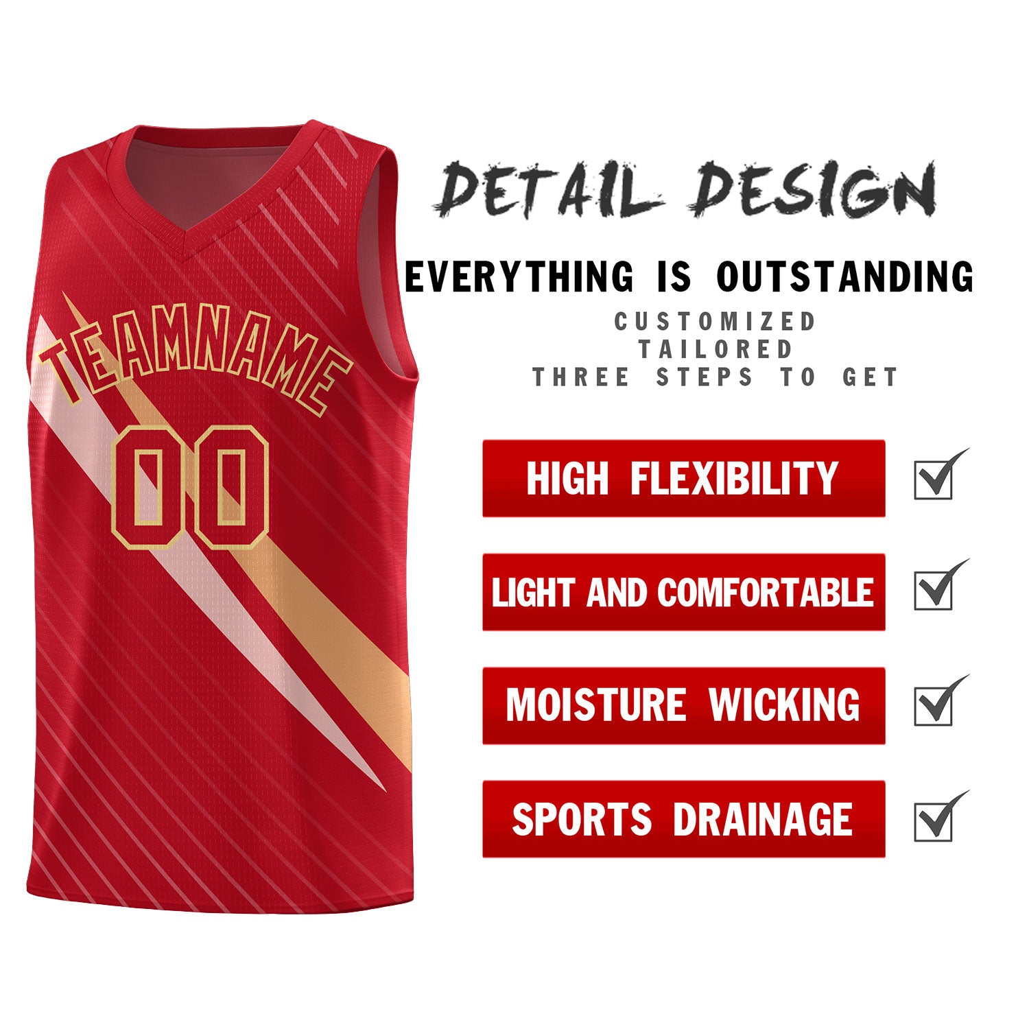 Custom Red Diagonal Pinstripe Pattern Color Block Sports Uniform Basketball Jersey