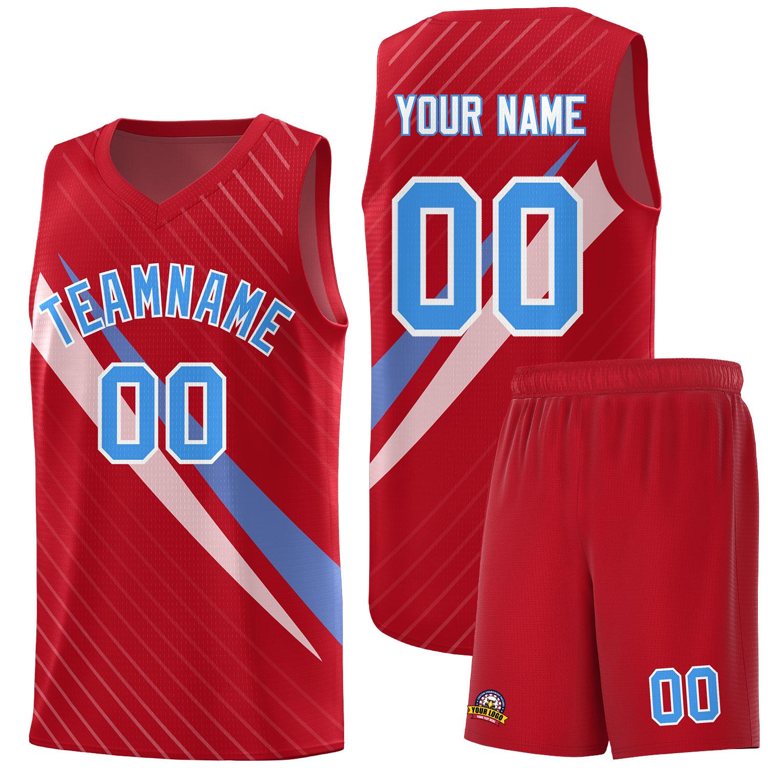 Custom Red Diagonal Pinstripe Pattern Color Block Sports Uniform Basketball Jersey