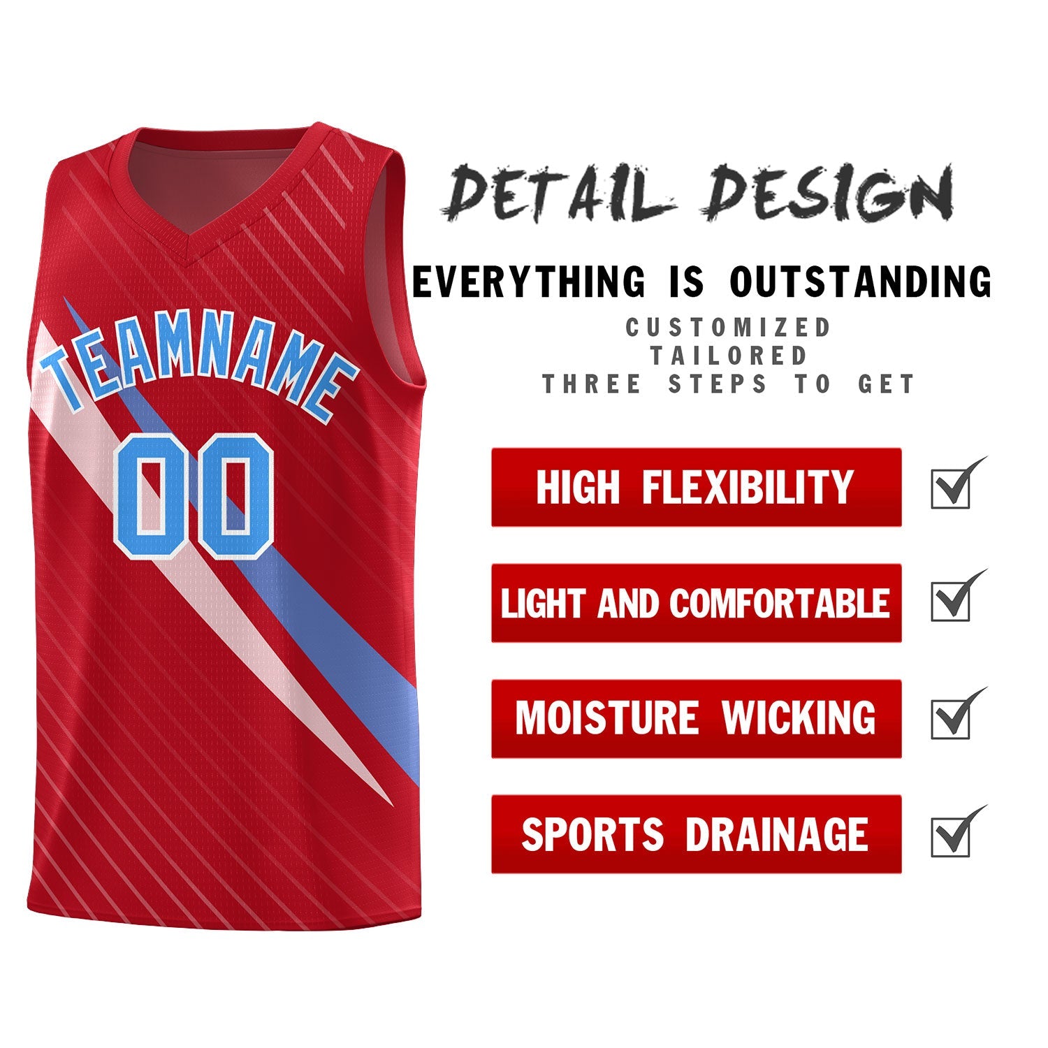 Custom Red Diagonal Pinstripe Pattern Color Block Sports Uniform Basketball Jersey