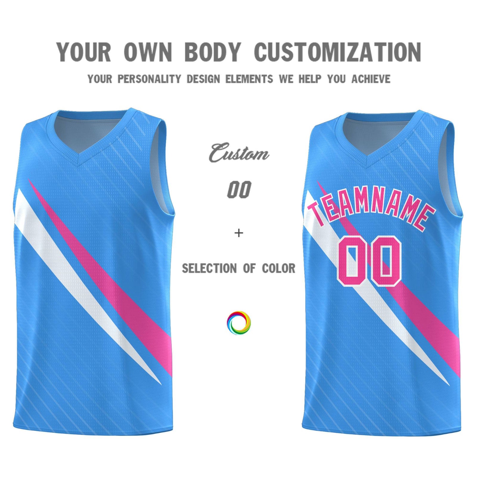 Custom Light Blue Diagonal Pinstripe Pattern Color Block Sports Uniform Basketball Jersey