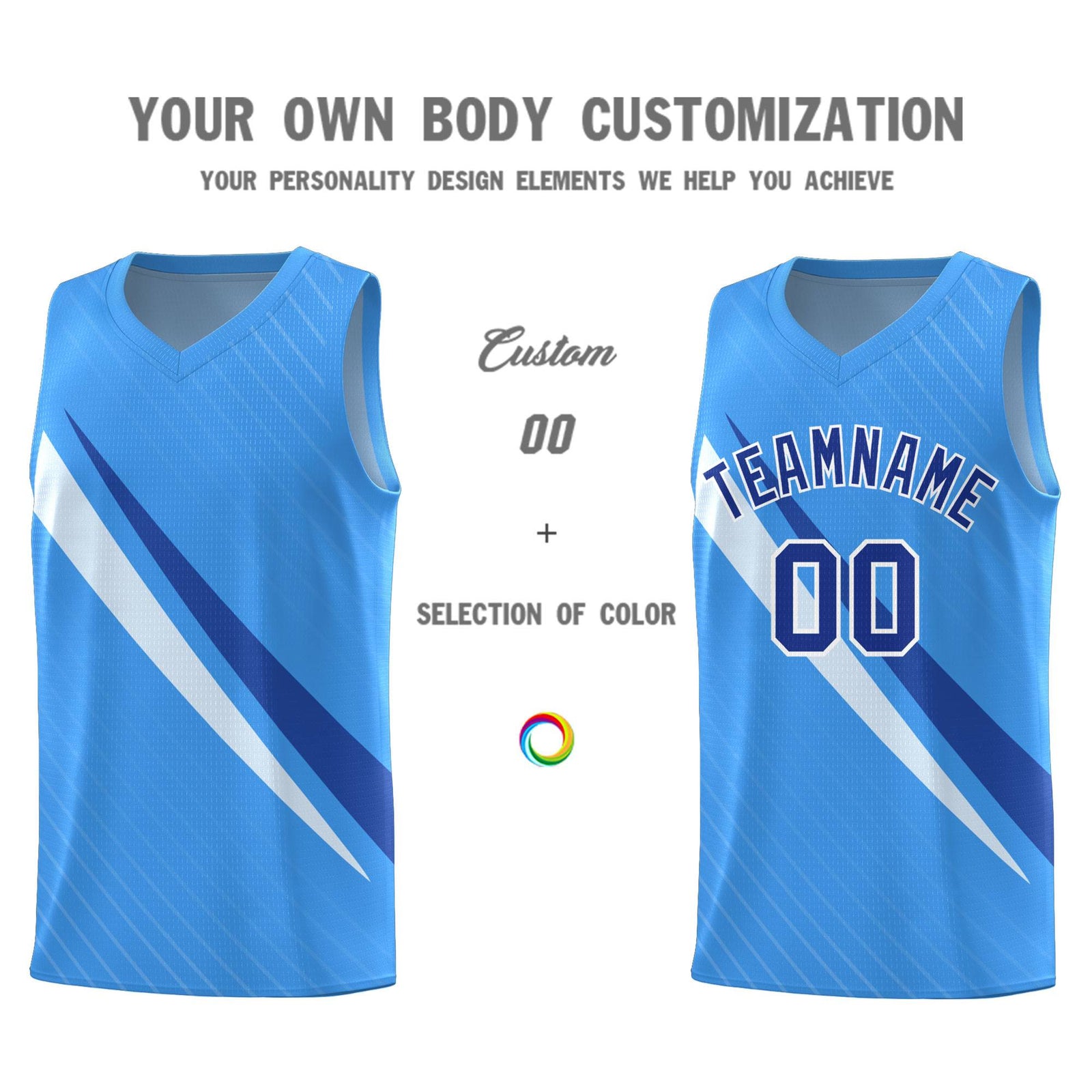 Custom Light Blue Diagonal Pinstripe Pattern Color Block Sports Uniform Basketball Jersey