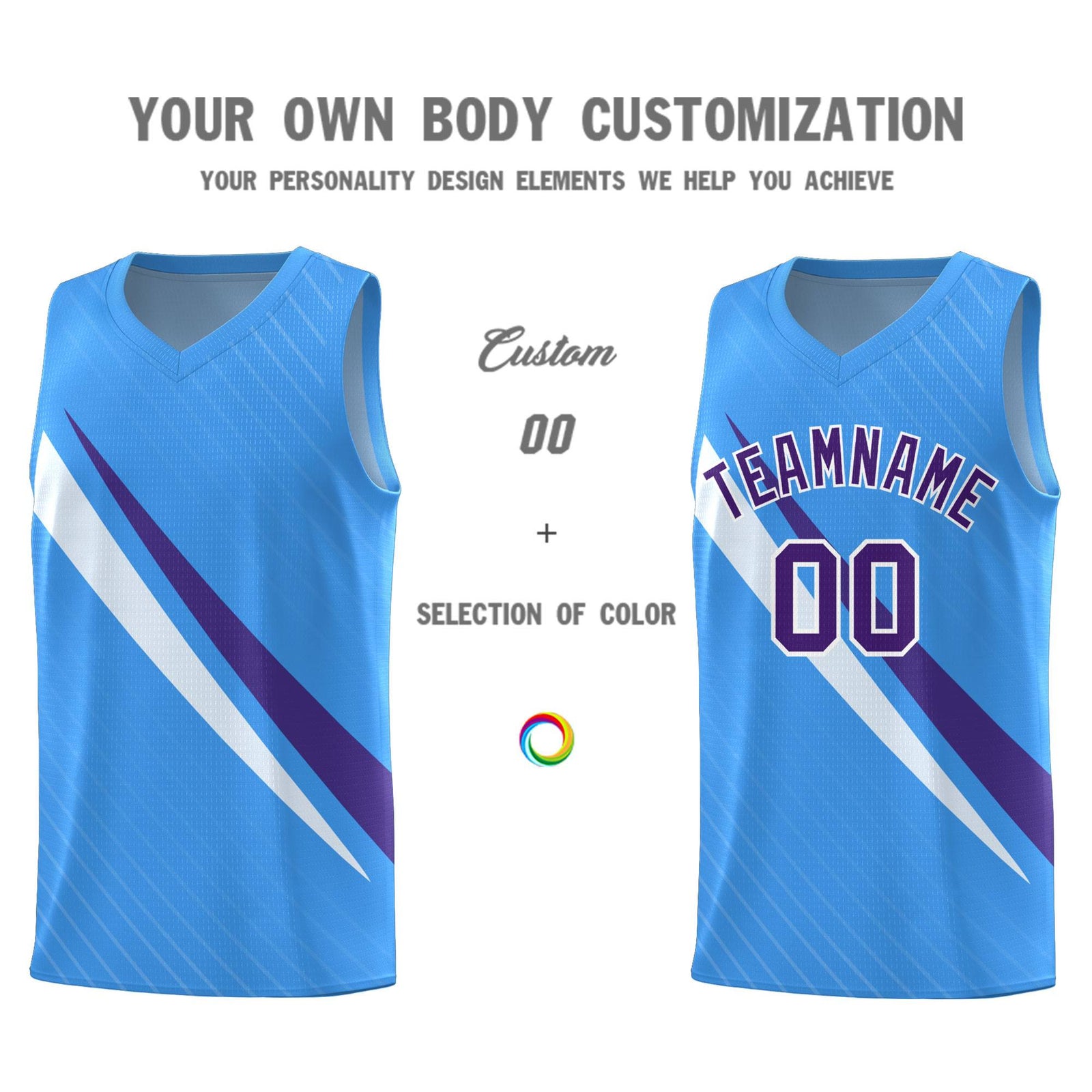 Custom Light Blue Diagonal Pinstripe Pattern Color Block Sports Uniform Basketball Jersey