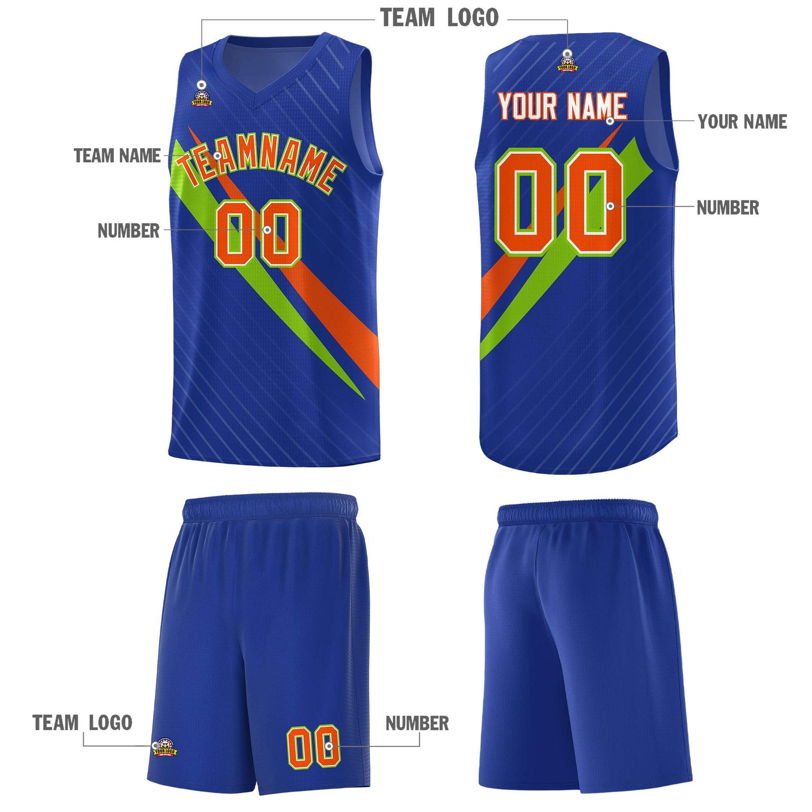 Custom Royal Diagonal Pinstripe Pattern Color Block Sports Uniform Basketball Jersey
