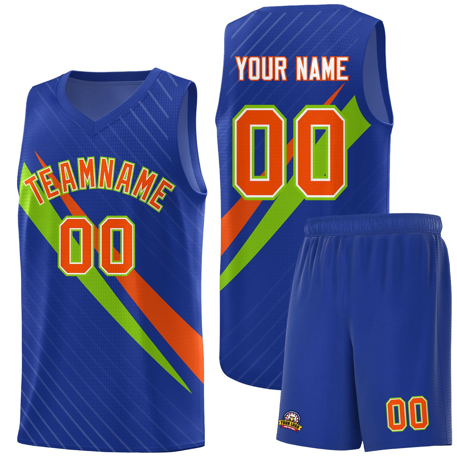 Custom Royal Diagonal Pinstripe Pattern Color Block Sports Uniform Basketball Jersey