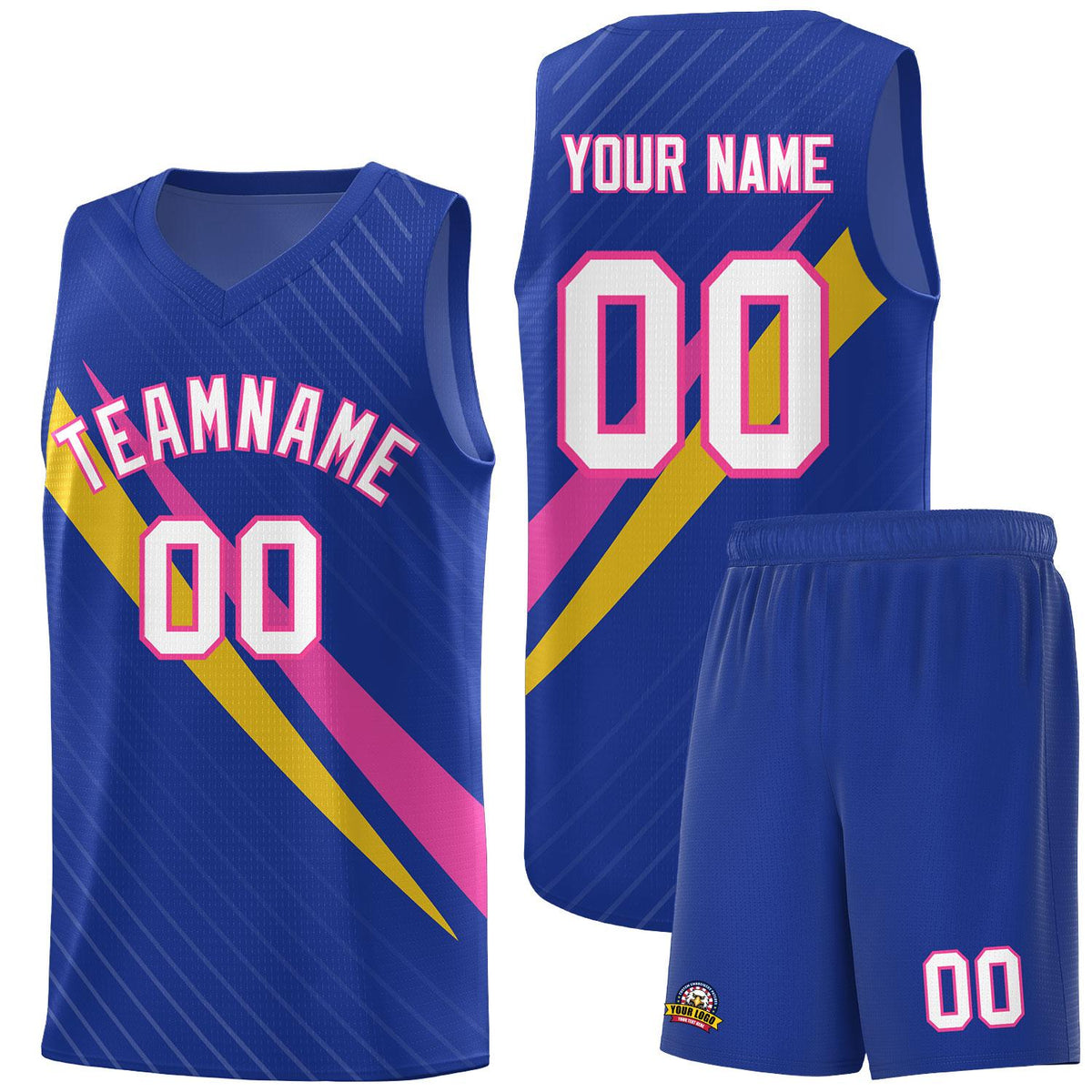 Custom Royal Diagonal Pinstripe Pattern Color Block Sports Uniform Basketball Jersey