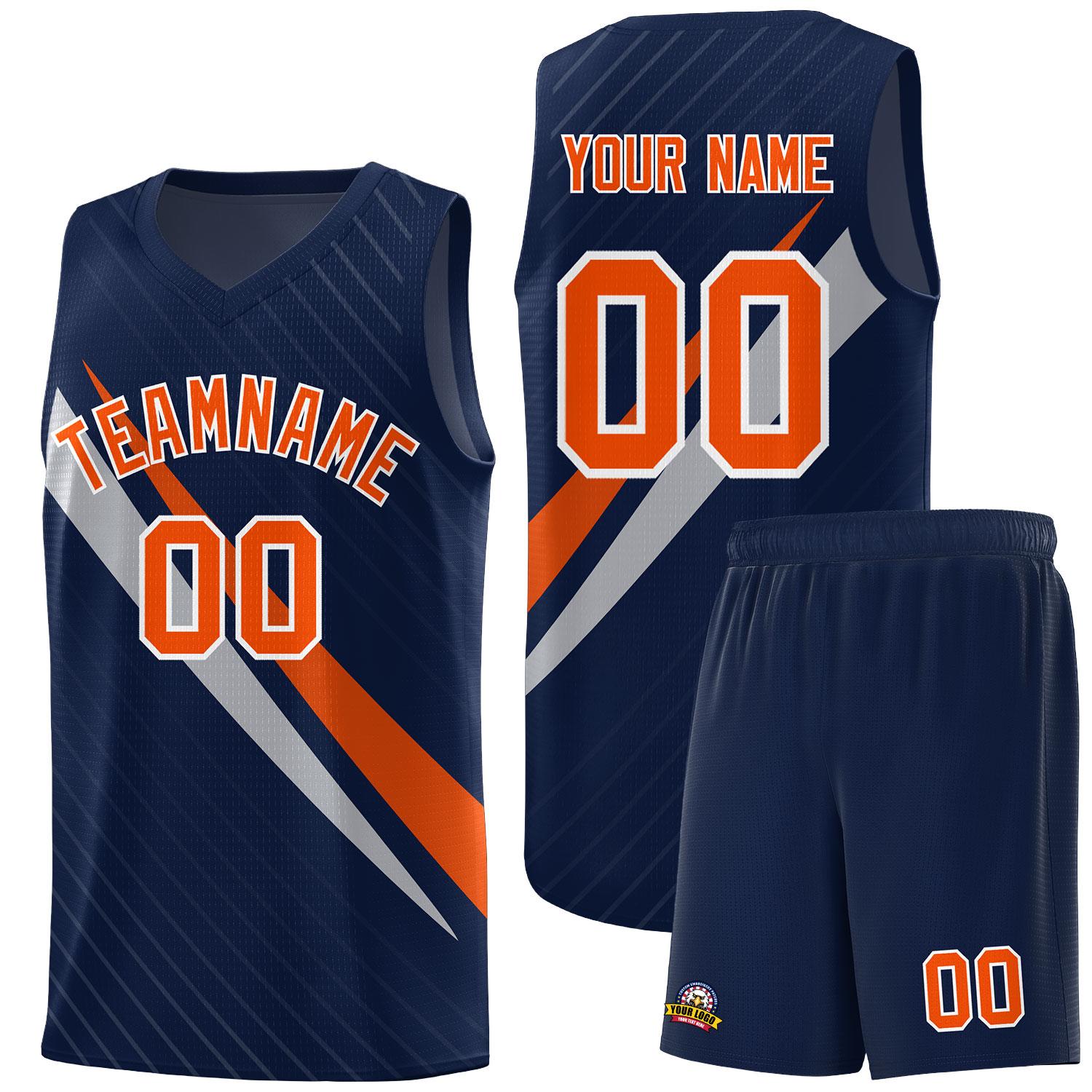 Custom Navy Diagonal Pinstripe Pattern Color Block Sports Uniform Basketball Jersey