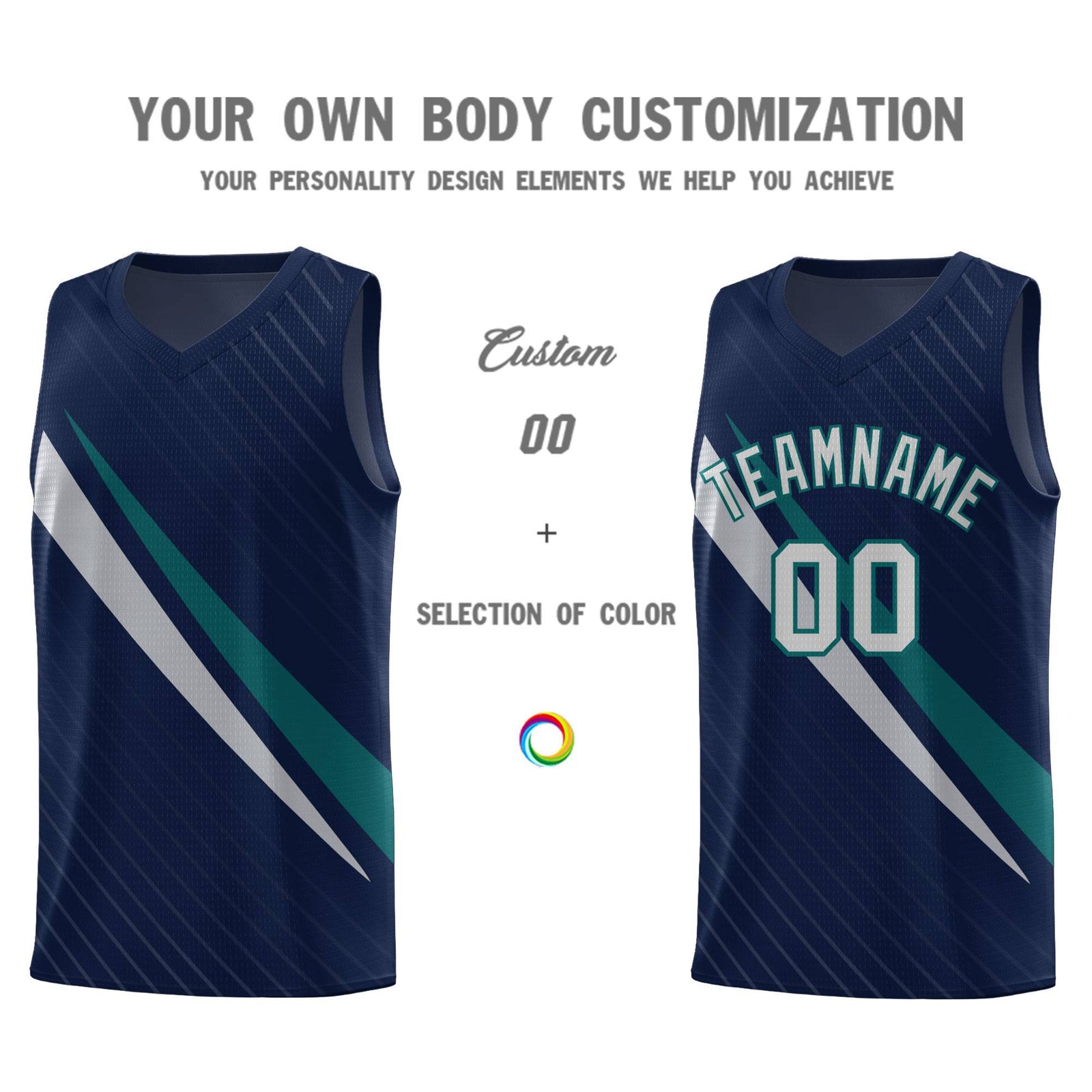Custom Navy Diagonal Pinstripe Pattern Color Block Sports Uniform Basketball Jersey