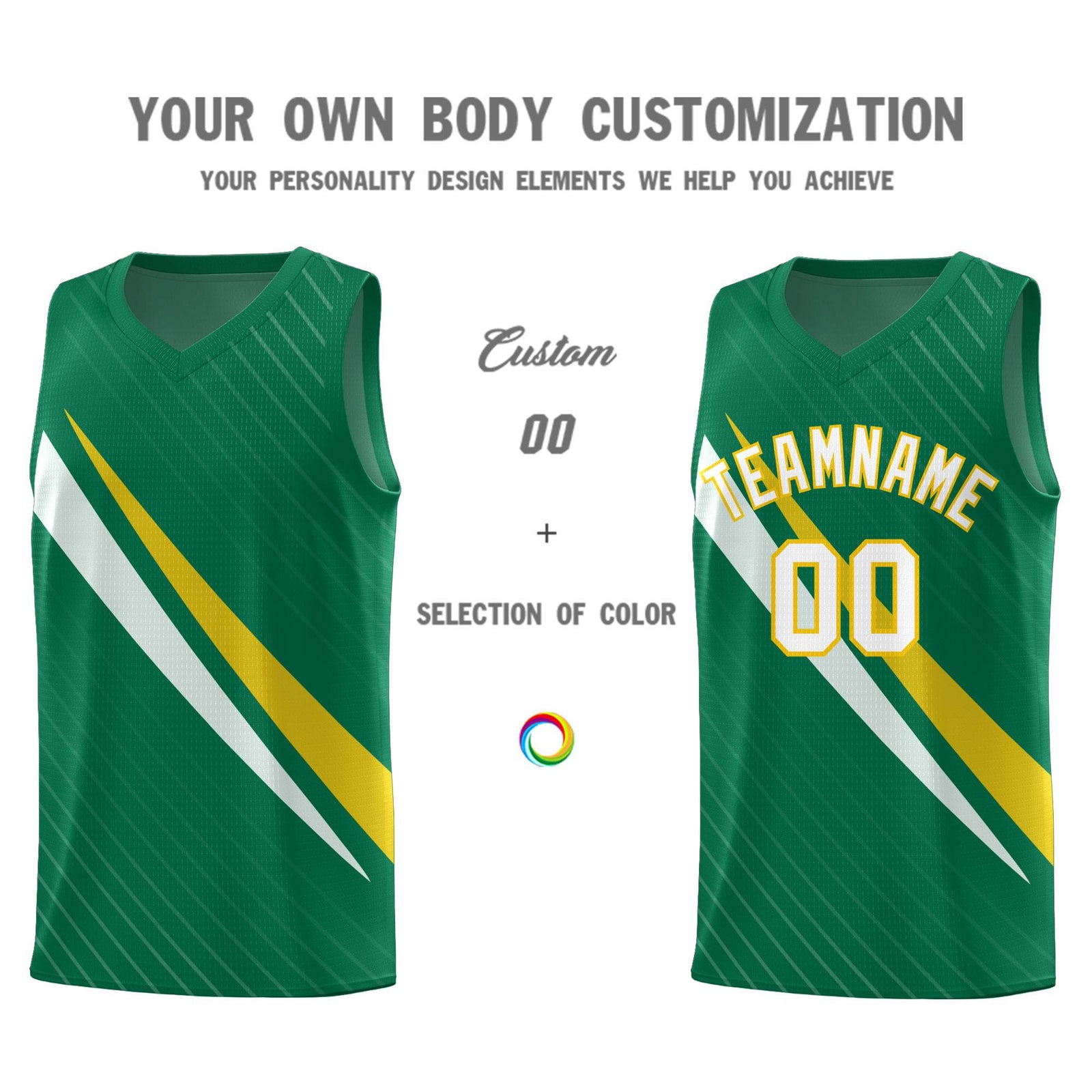 Custom Kelly Green Diagonal Pinstripe Pattern Color Block Sports Uniform Basketball Jersey