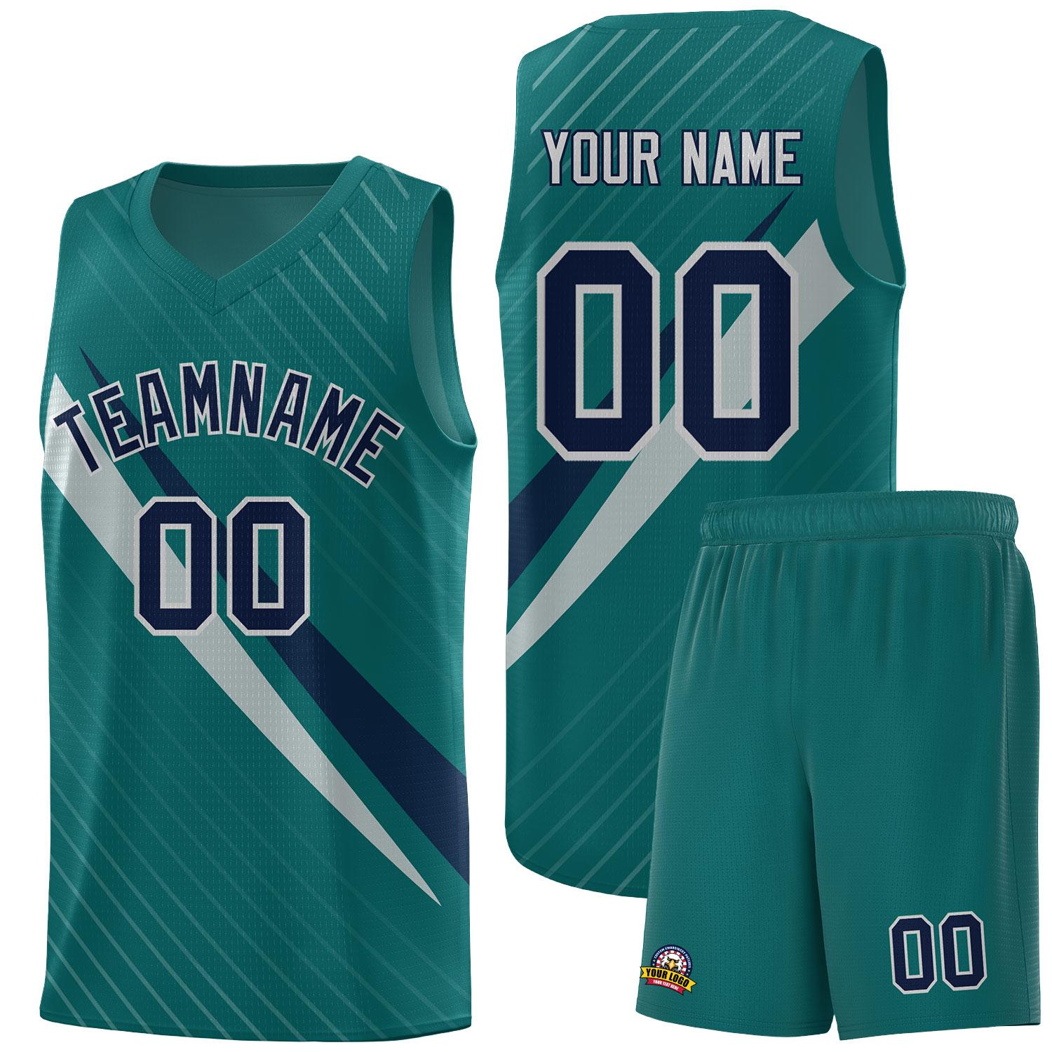 Custom Aqua Diagonal Pinstripe Pattern Color Block Sports Uniform Basketball Jersey