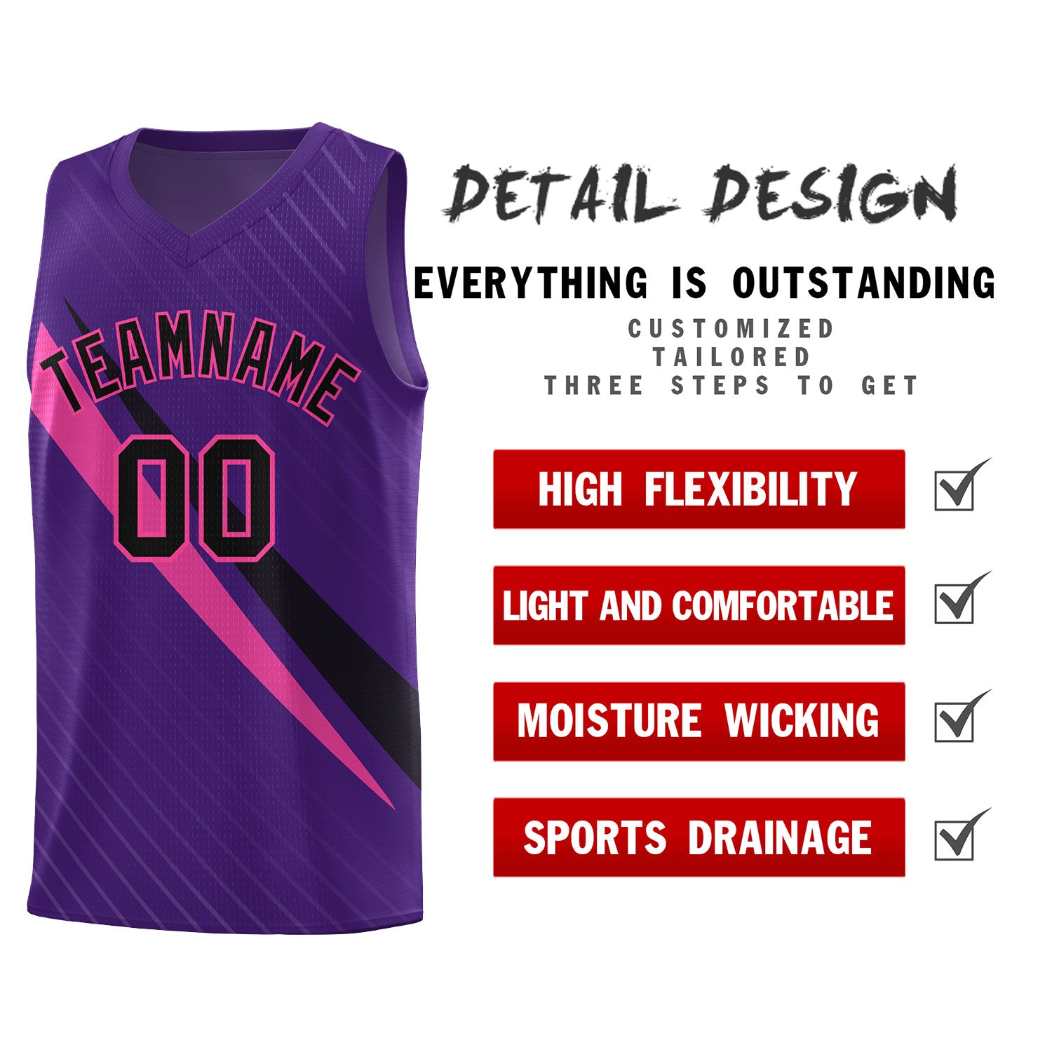 Custom Purple Diagonal Pinstripe Pattern Color Block Sports Uniform Basketball Jersey
