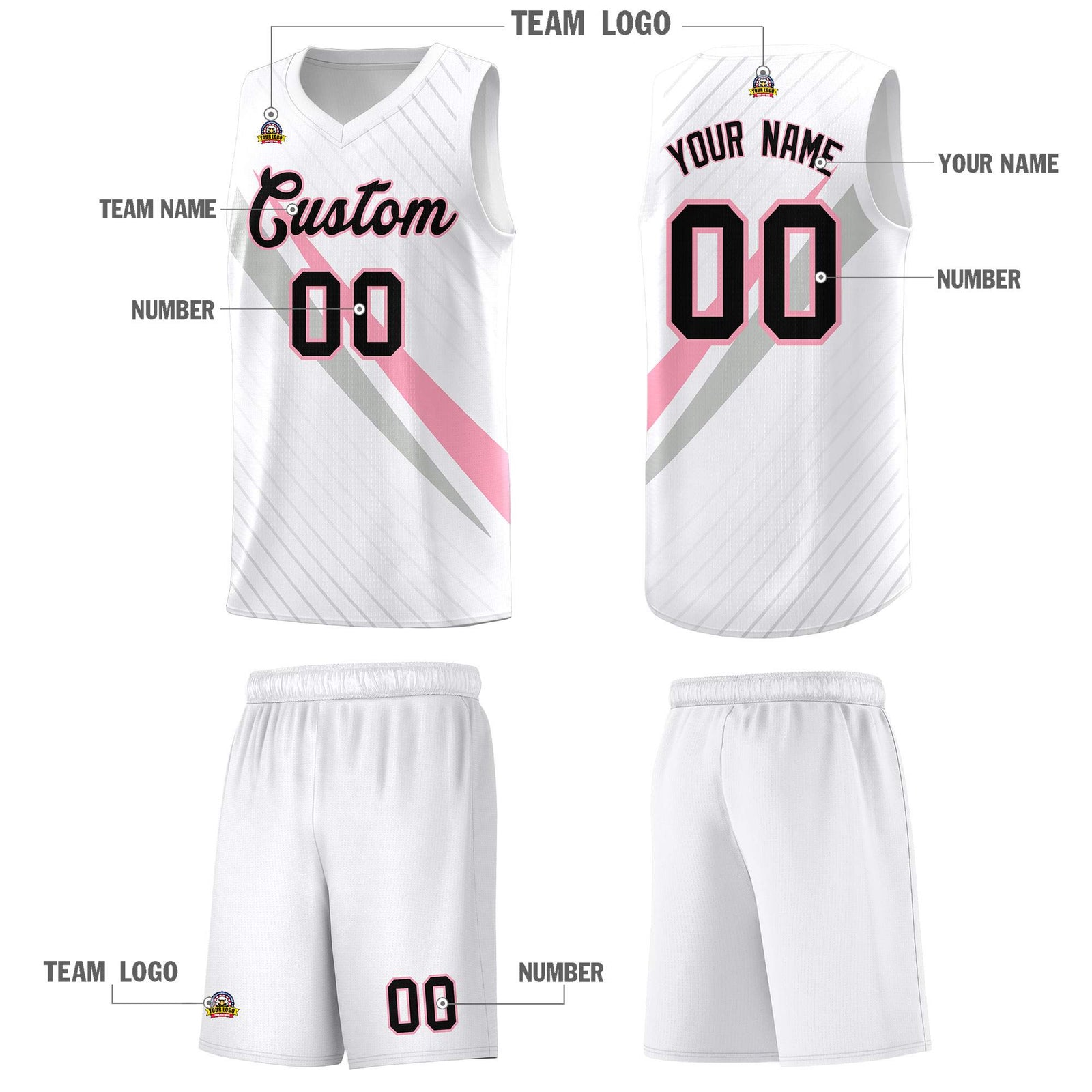 Custom White Diagonal Pinstripe Pattern Color Block Sports Uniform Basketball Jersey