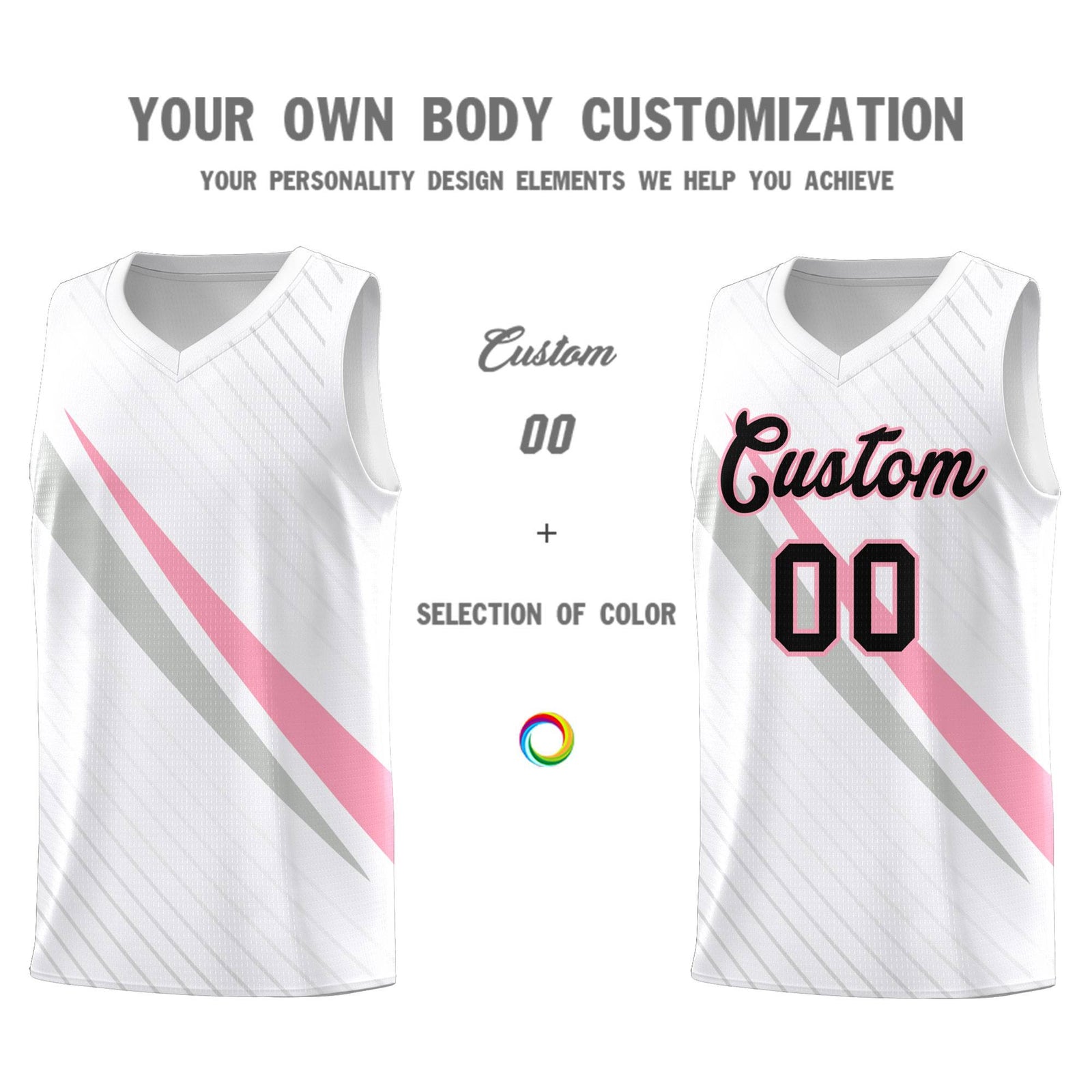 Custom White Diagonal Pinstripe Pattern Color Block Sports Uniform Basketball Jersey