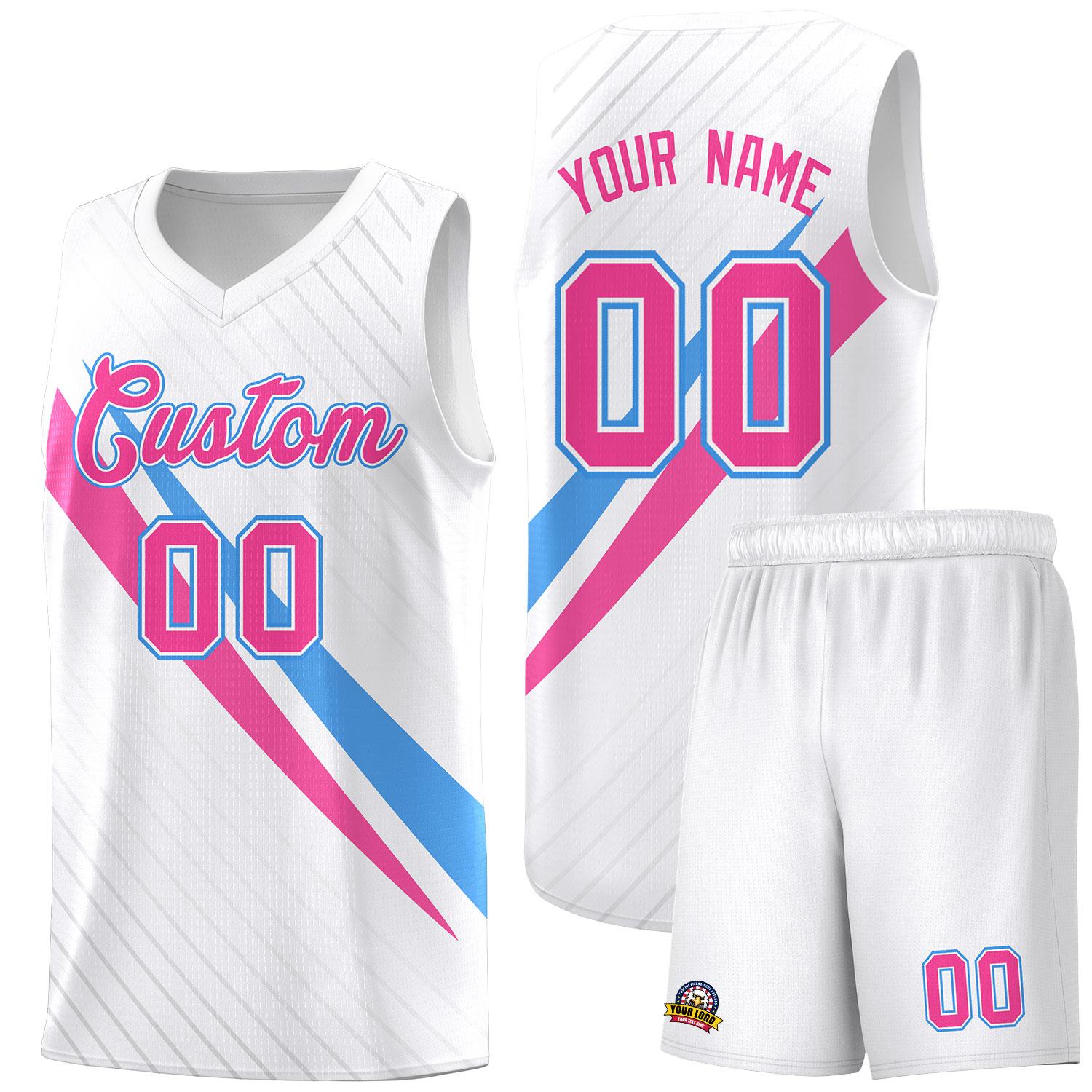 Custom White Diagonal Pinstripe Pattern Color Block Sports Uniform Basketball Jersey