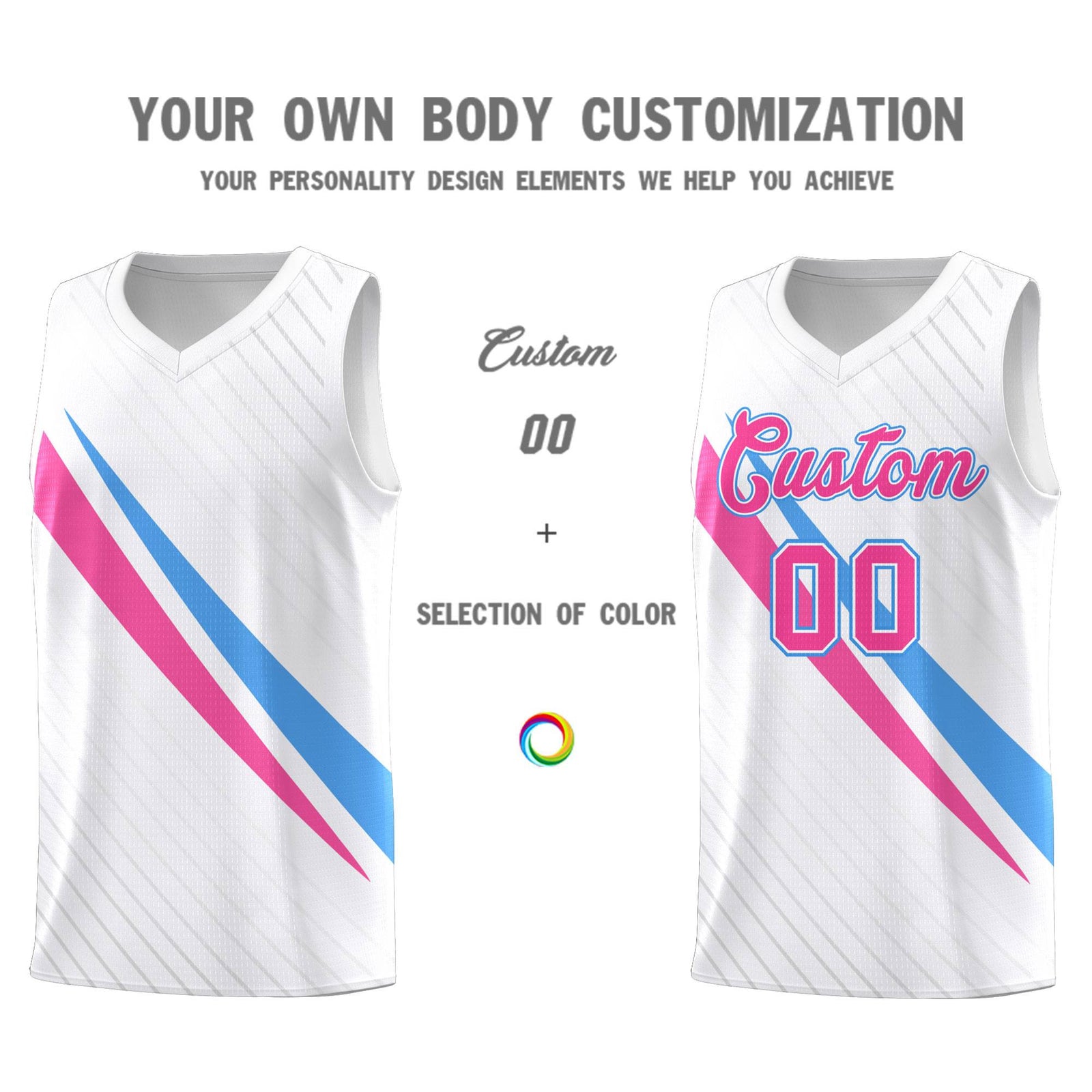 Custom White Diagonal Pinstripe Pattern Color Block Sports Uniform Basketball Jersey