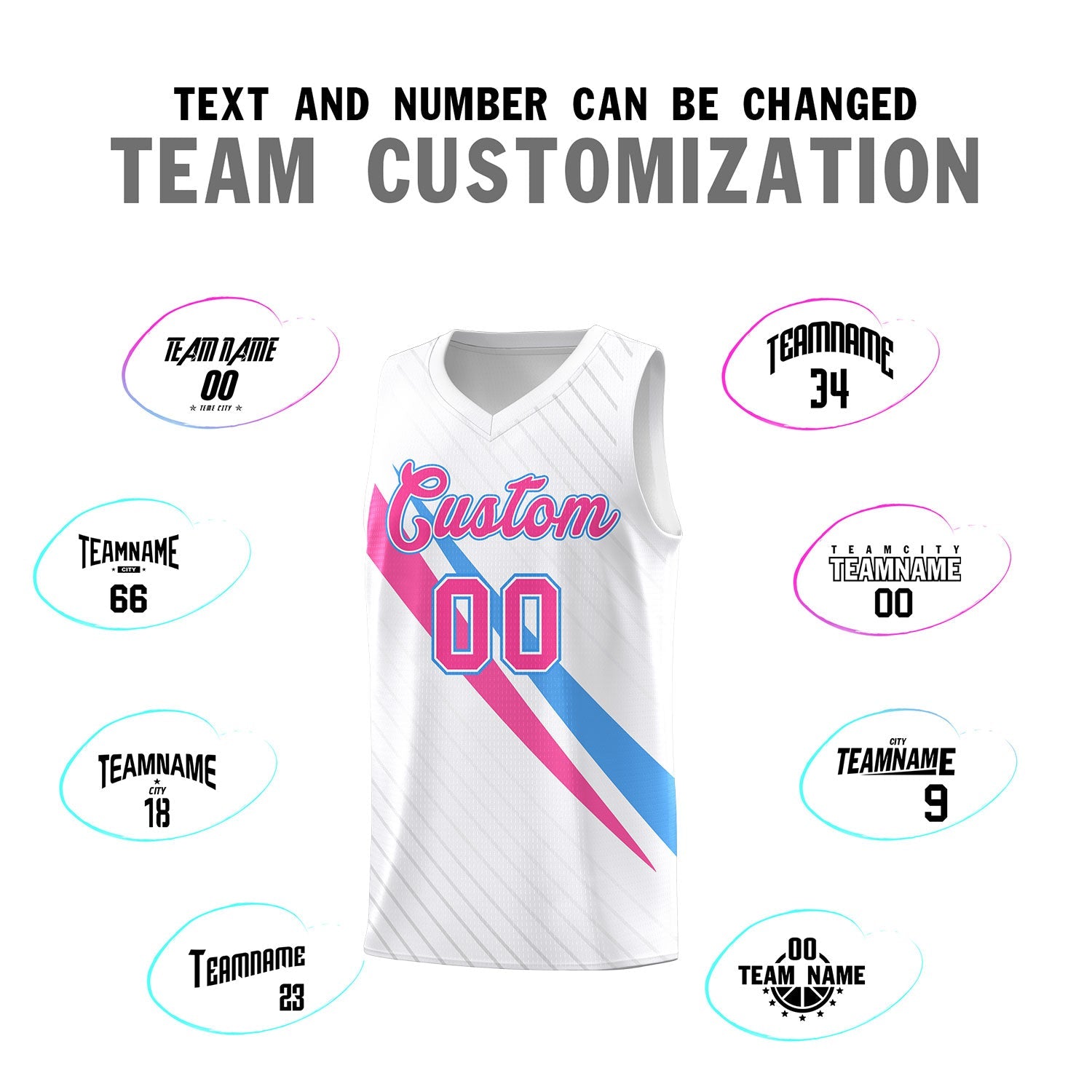Custom White Diagonal Pinstripe Pattern Color Block Sports Uniform Basketball Jersey