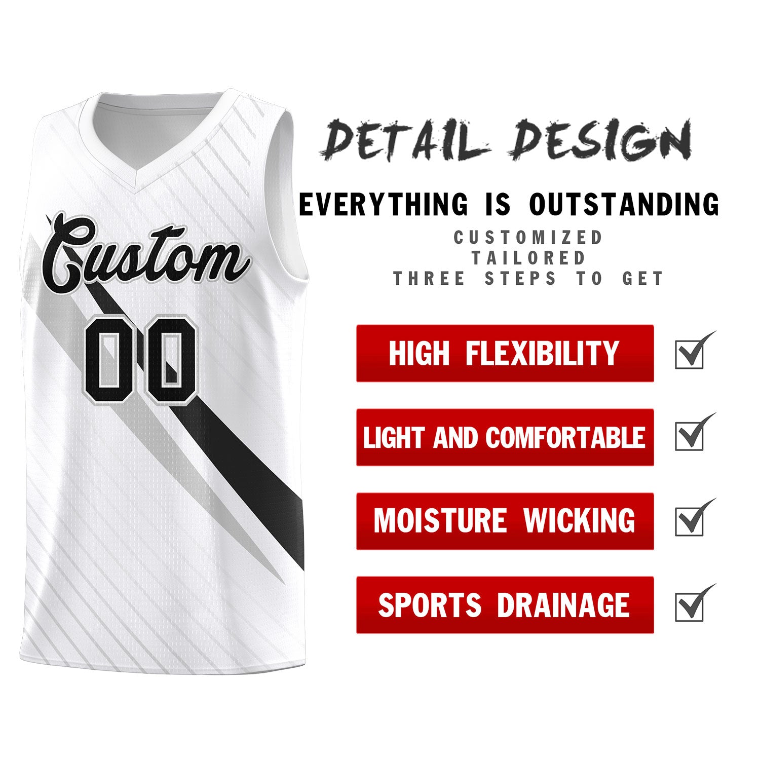 Custom White Diagonal Pinstripe Pattern Color Block Sports Uniform Basketball Jersey